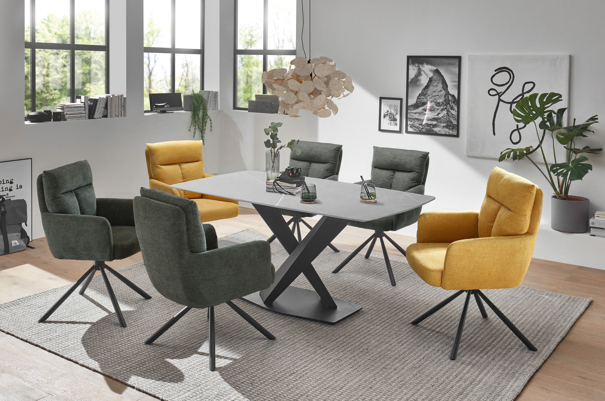 Stolkom Table de salle à manger »Ventura Esszimmertisch Keramik, Esstisch Keramik BxHxT 180x75x90 cm« Keramikoberfläche abgerundete Ecken, Metallgestell schwarz matt