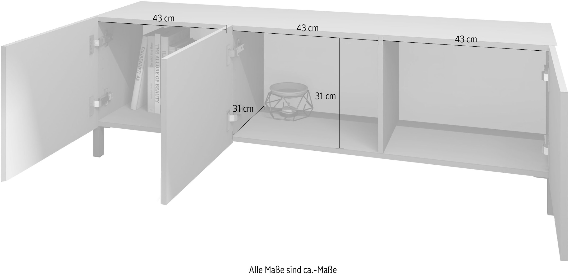 borchardt Möbel Lowboard Metallfüsse, grifflose Optik