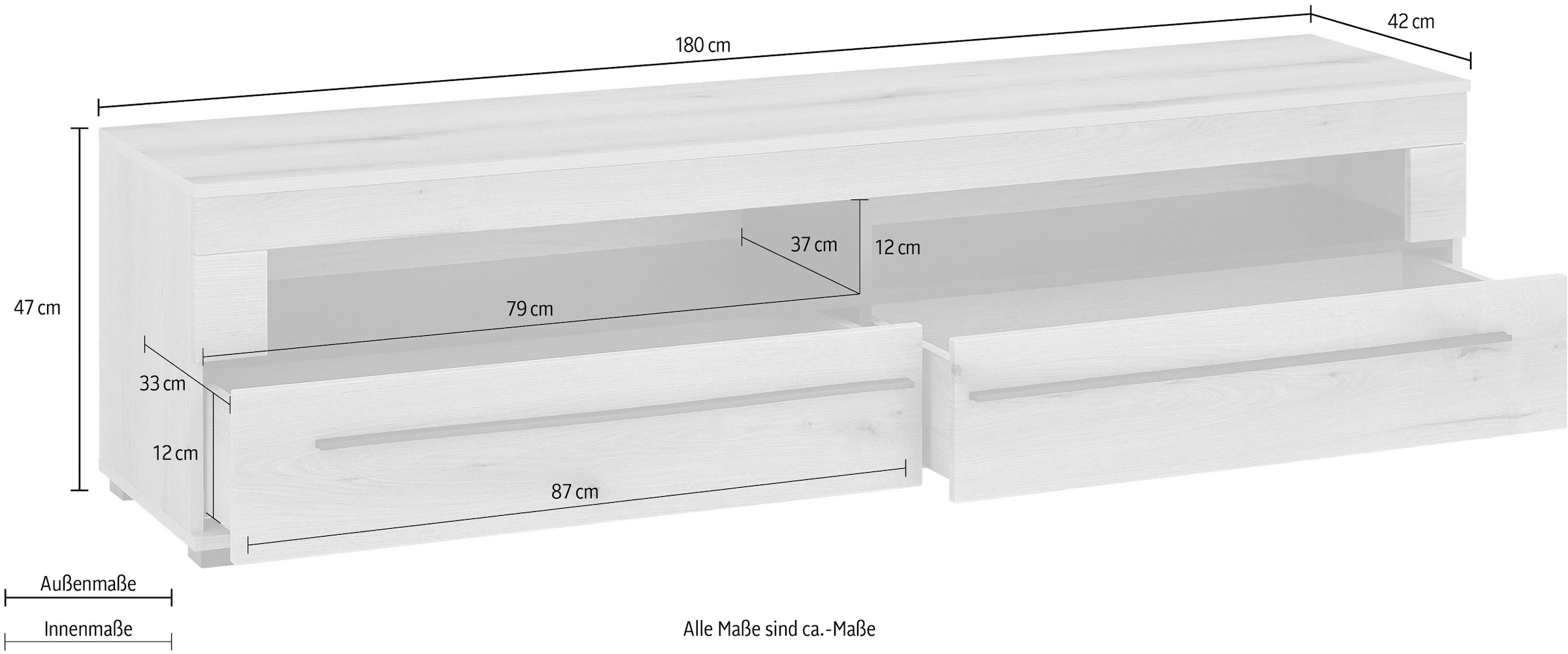 Home affaire Lowboard »modernes TV-Unterteil, Kommode in Eiche Evoke oder weiss« schwarze Stangengriffe, ausreichend Stauraum, vielseitig einsetzbar