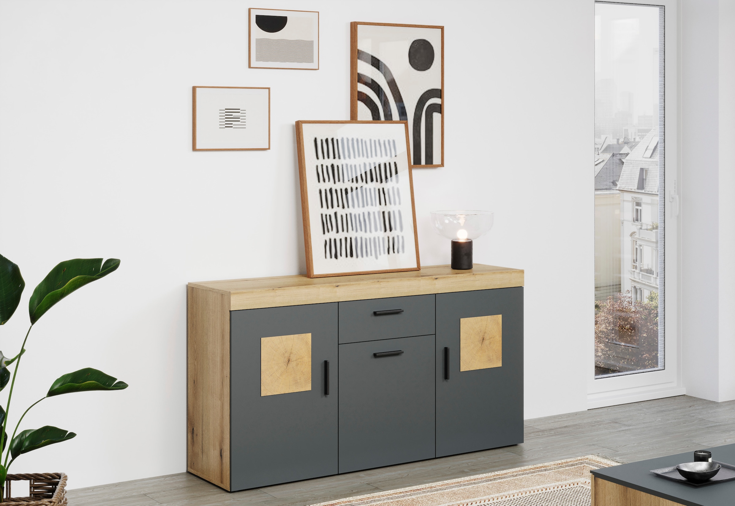 Home affaire Sideboard »Ghent« Packung, 1 cuis tlg. Sideboard mit 3 Türen & 1 Schublade - (B/T/H) 160/42/86 cm