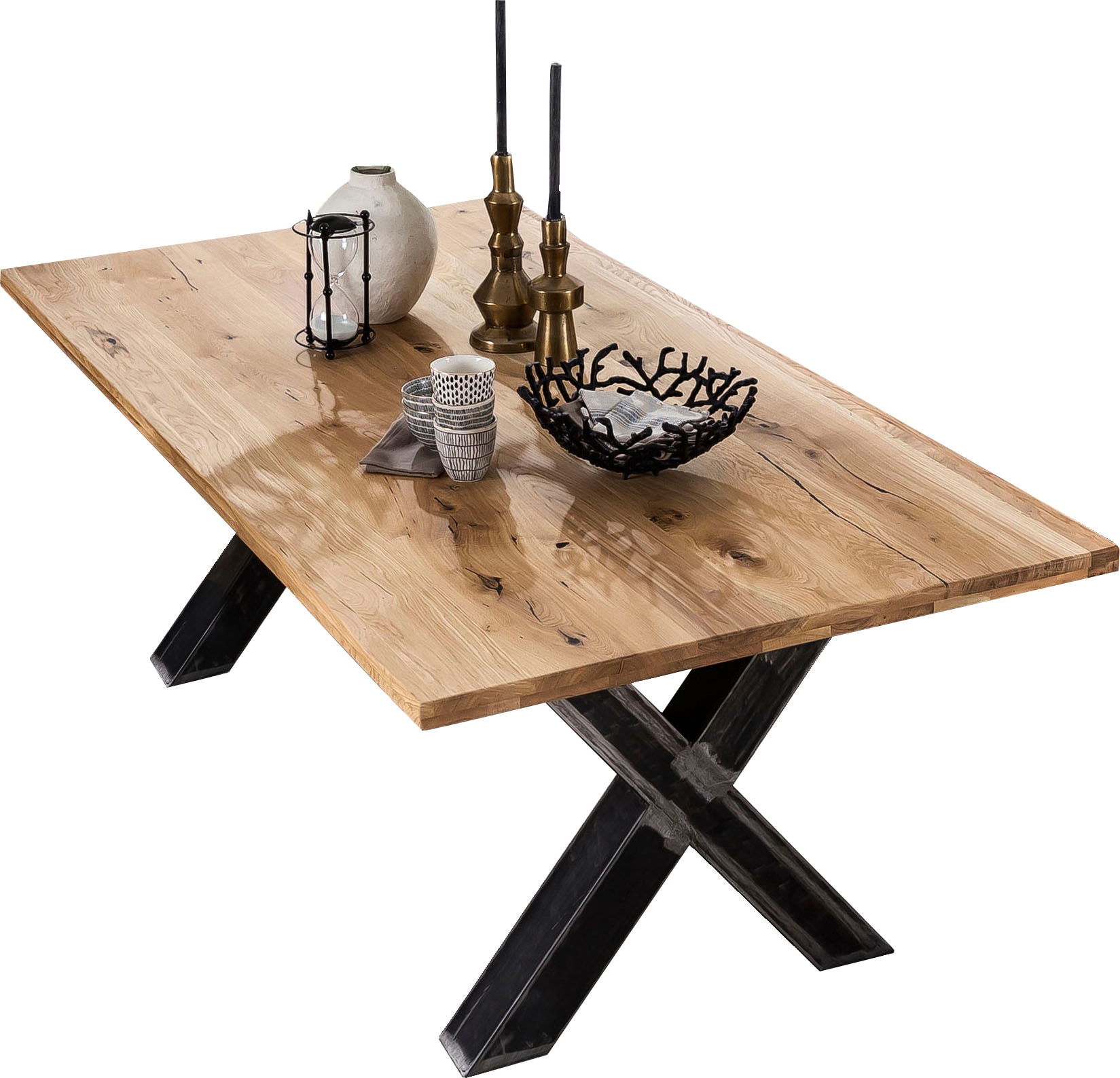 SIT Esstisch »Phoenix Wildeiche Massivholz mit X-Gestell im Used-Look« Rustikale Wildeiche mit markantem X-Gestell