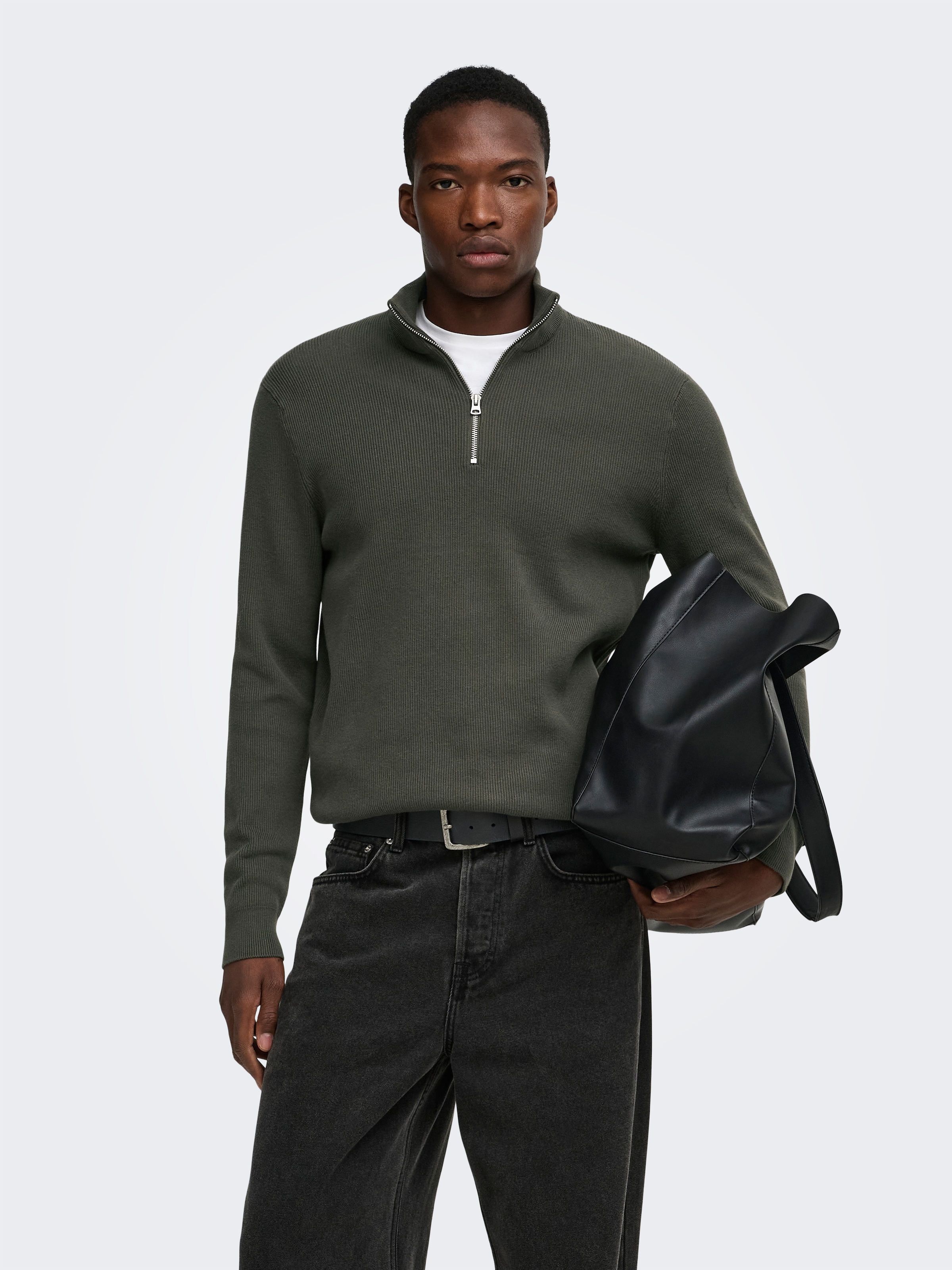 ONLY & SONS Troyer »ONSPHIL REG 12 STRUC HALF ZIP KNIT NOOS« mélange coton, coupe régulière