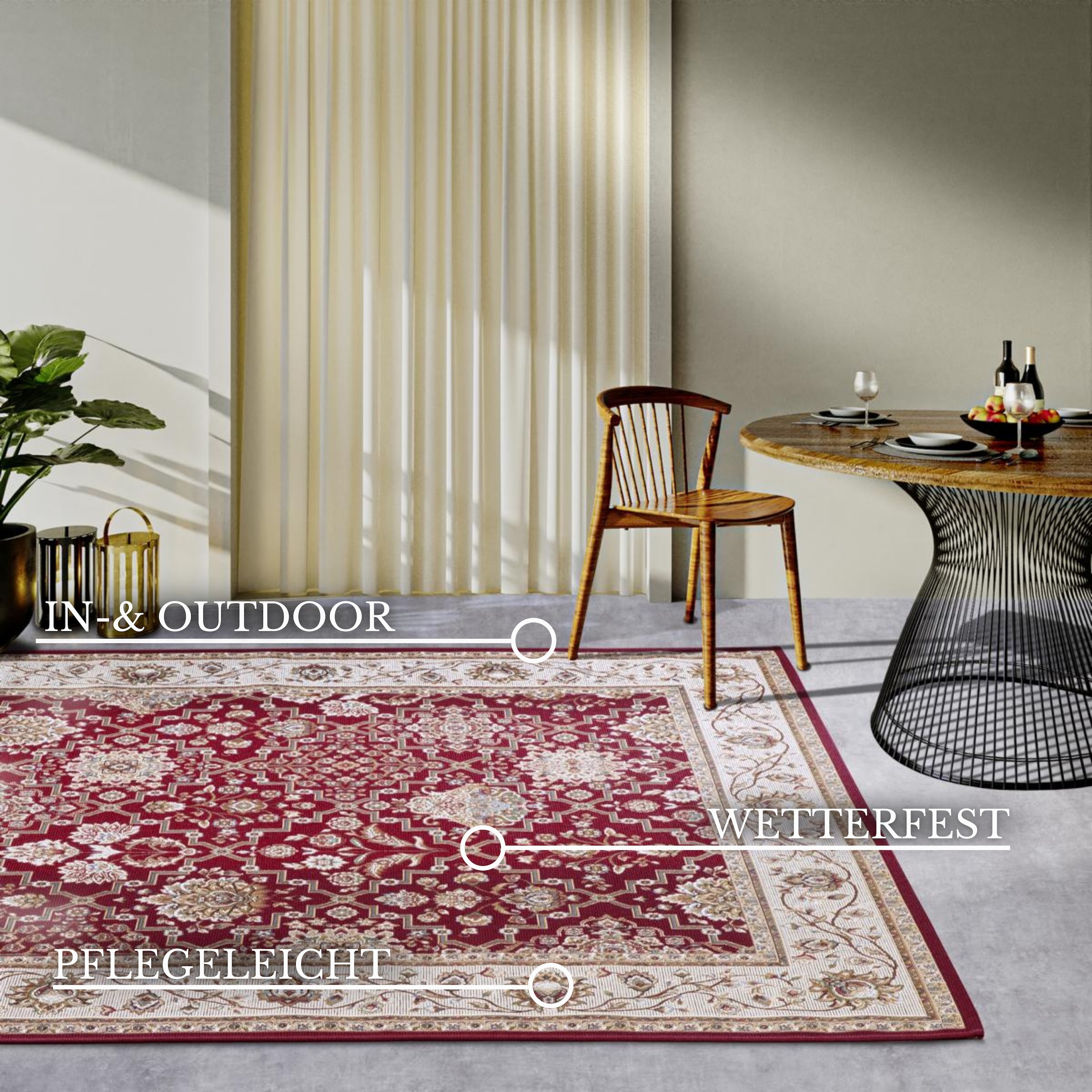 Villeroy & Boch Tapis d'extérieur »Pierre« Rectangulaire 3 mm Höhe Outdoor, tissu plat, résistant aux intempéries, balcon, jardin, classique, terrasse
