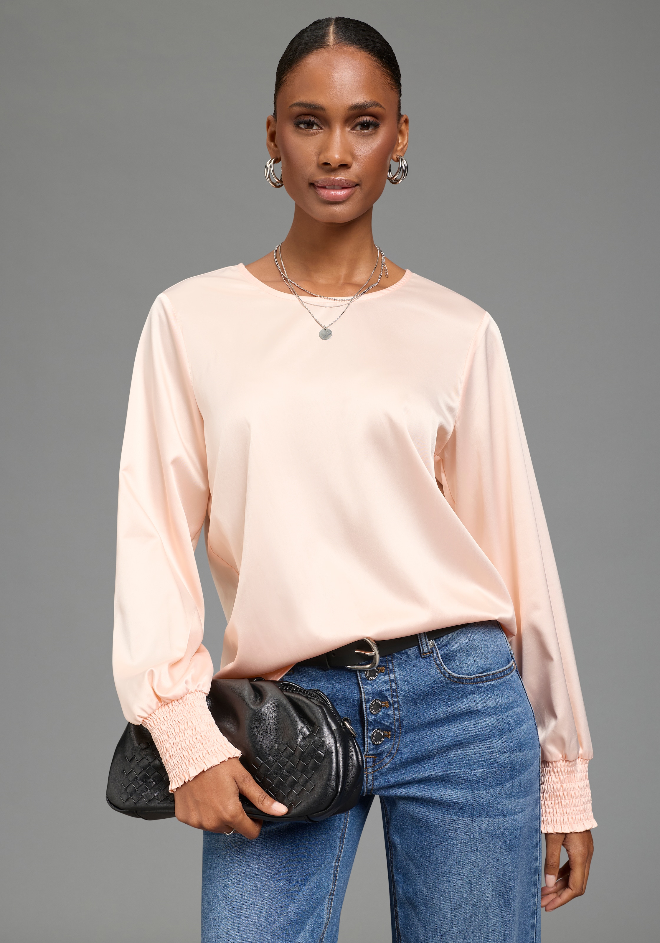 Laura Scott Blouse à enfiler blouse ample, manches longues, en tissu léger tissé