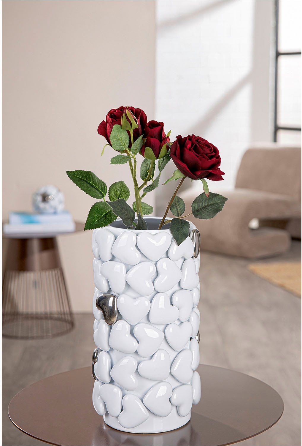 GILDE Vase de table »Vase zylindrisch Hearts weiss H. 31,5 cm«