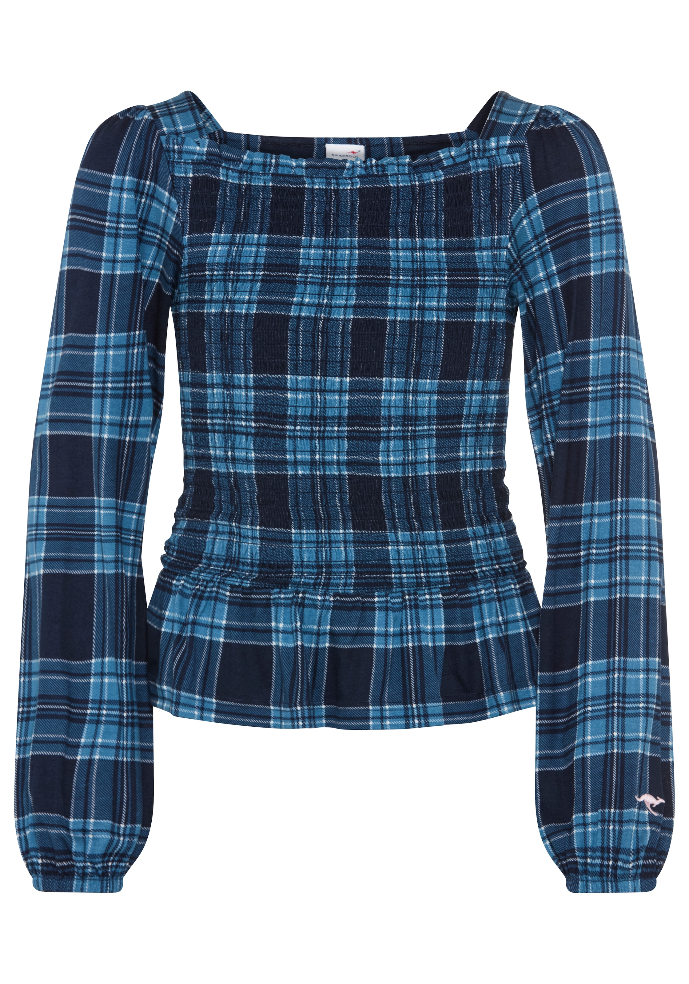 KangaROOS T-shirt à manches longues »Kariertes KangaROOS Viskose-Shirt mit Smoke-Partie« T-shirt en viscose doux avec manches bouffantes, à carreaux, bas smocké