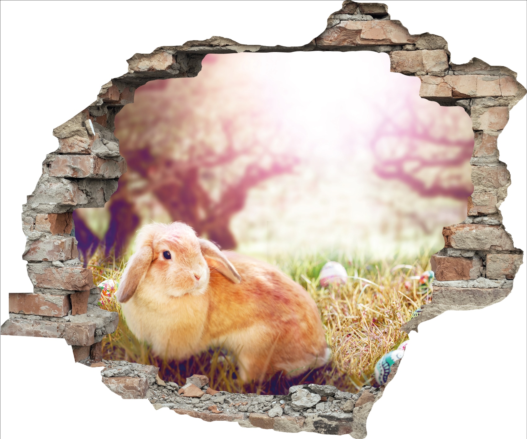 queence tatouage mural 3D »Hase mit Schlappohren« sticker mural autocollant Pâques percée mur 60x50cm