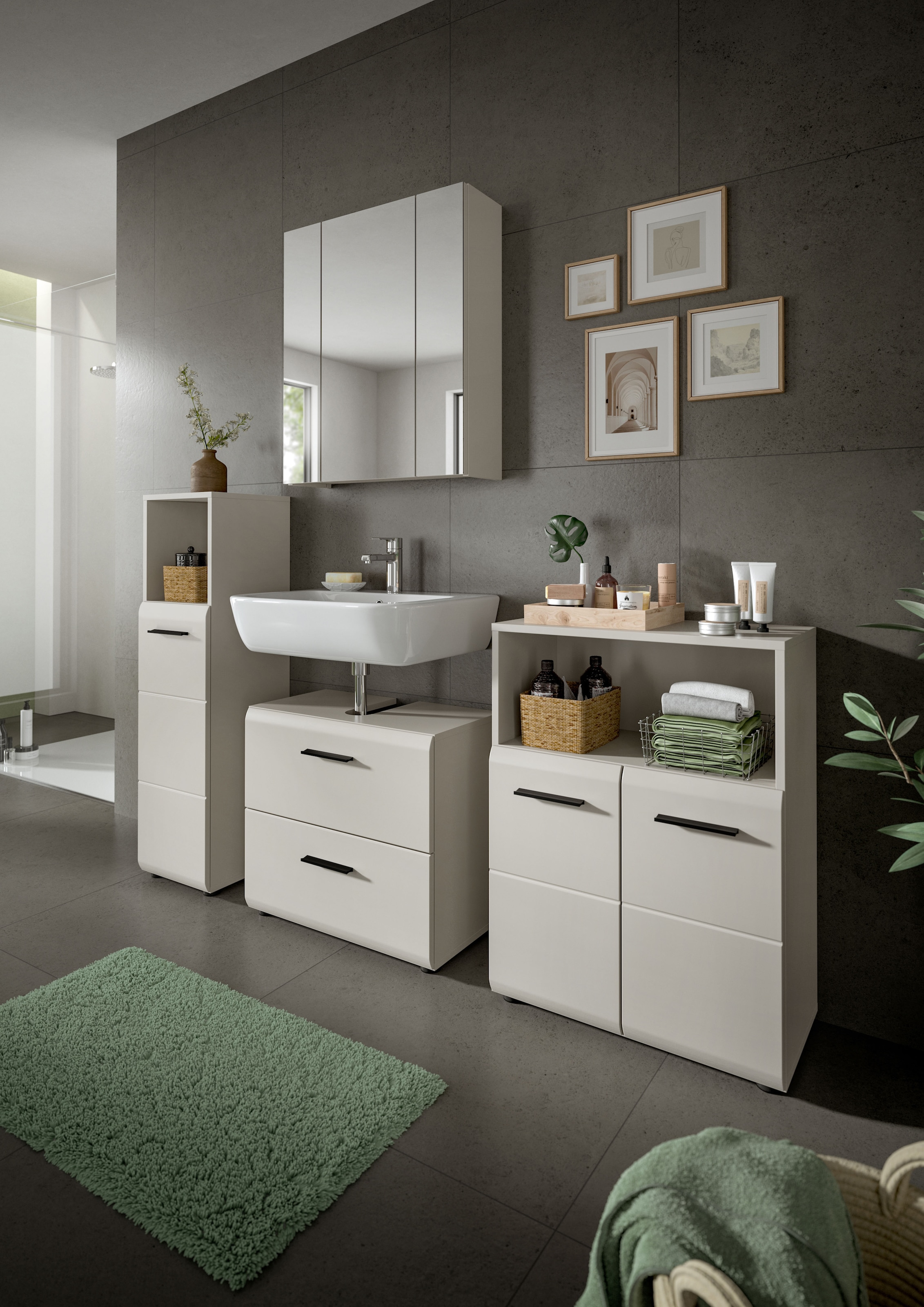 welltime Armoire intermédiaire »FLORENZ,  Höhe 110 cm, 1 Tür, 2 Fachböden, 1 offenes Fach« TOPSELLER!, 1 cuis tlg. Türanschlag wechselbar, hochwertige MDF Front, Badschrank, Bad