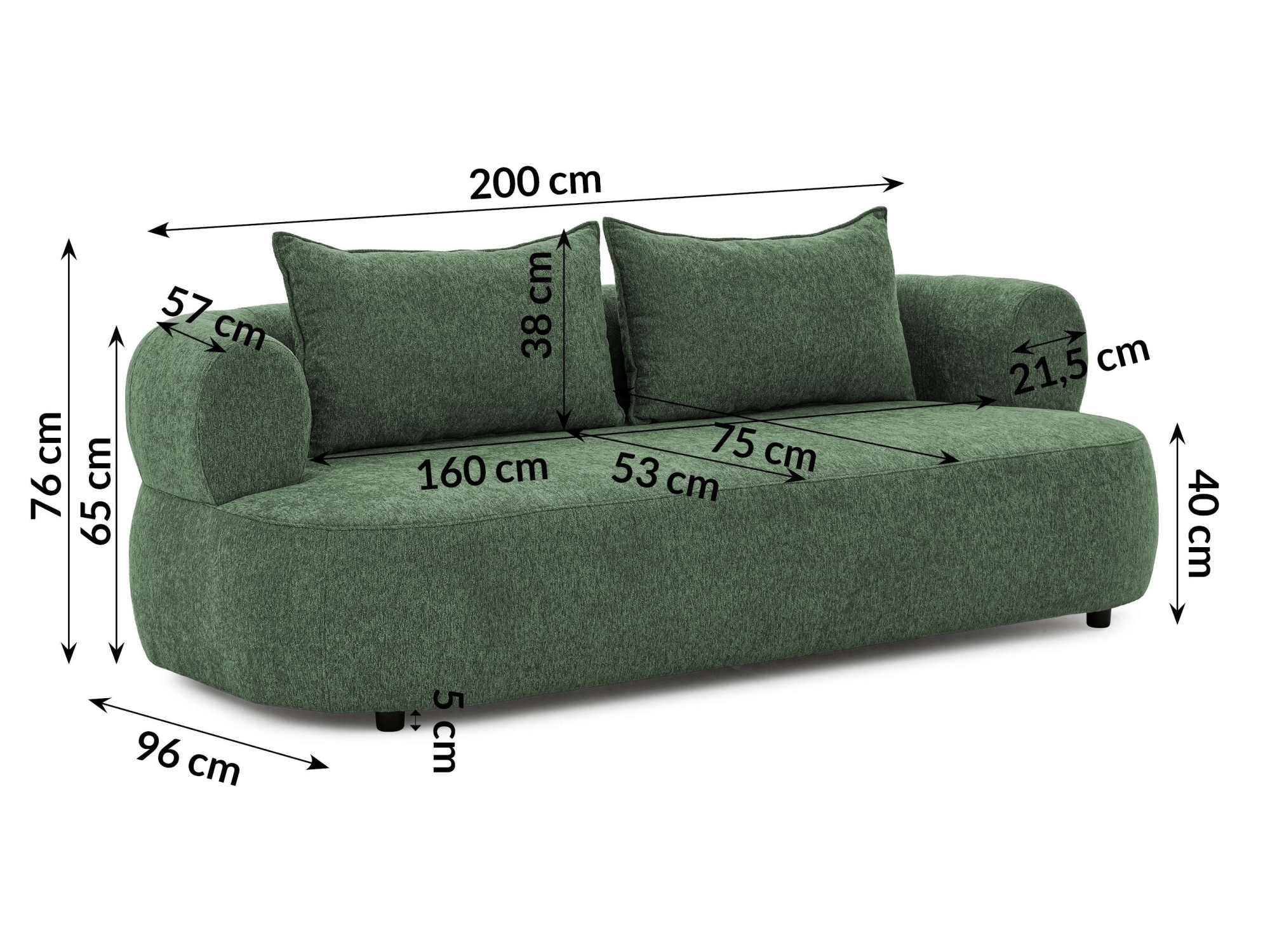 Home affaire 3-places »LUSSAC 3-Sitzer Design-Sofa mit Zierkissen, Masse B/T/H: 202/123/78 cm« hoher Sitzkomfort und modernes Design, Sofa ohne Bettfunktion