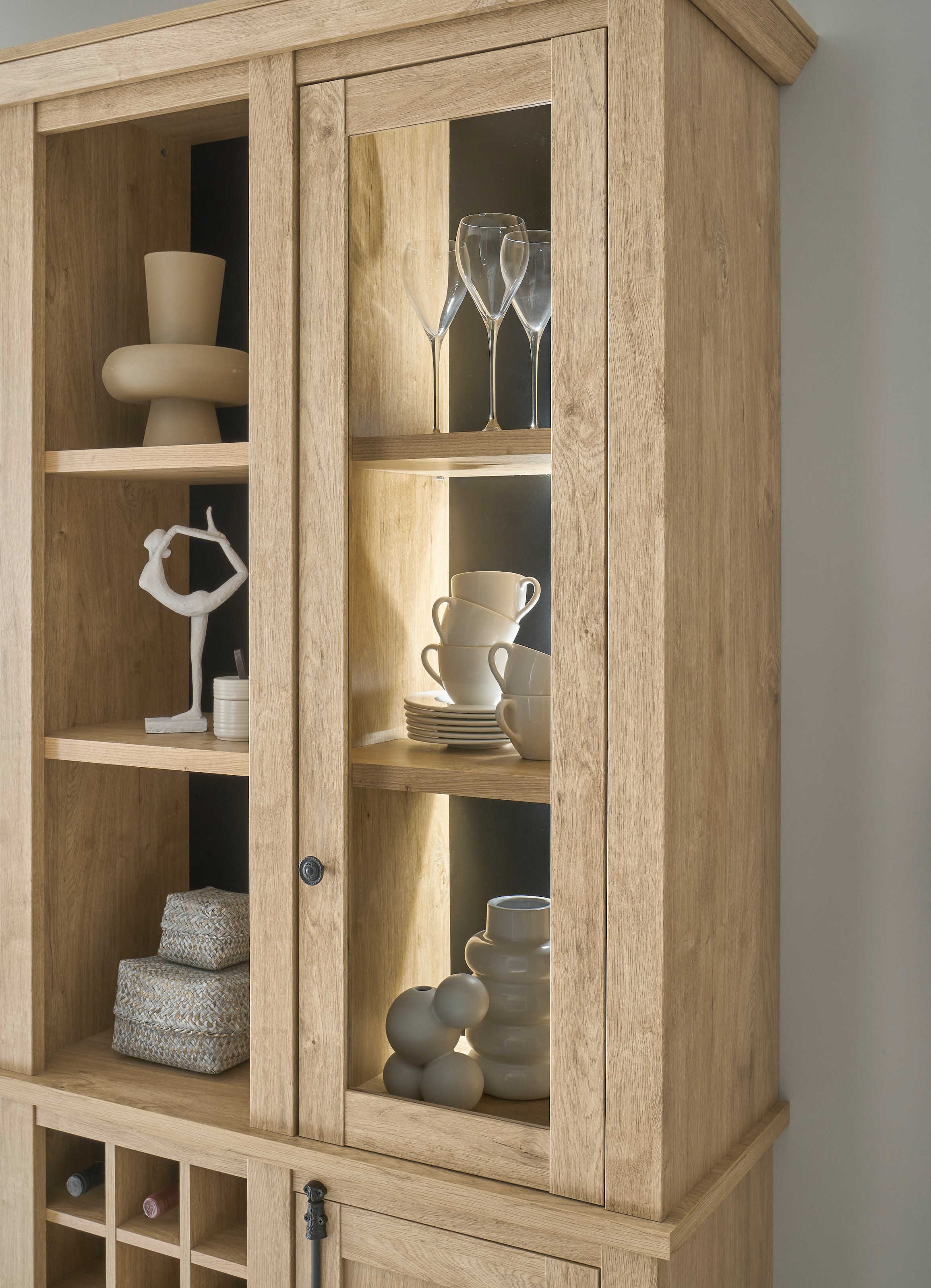 Home affaire Meuble mural »Cornwall, Anbauwand im Landhausstil, Wohnzimmer-Set, Eiche Dekor« Set, 4 cuis tlg.