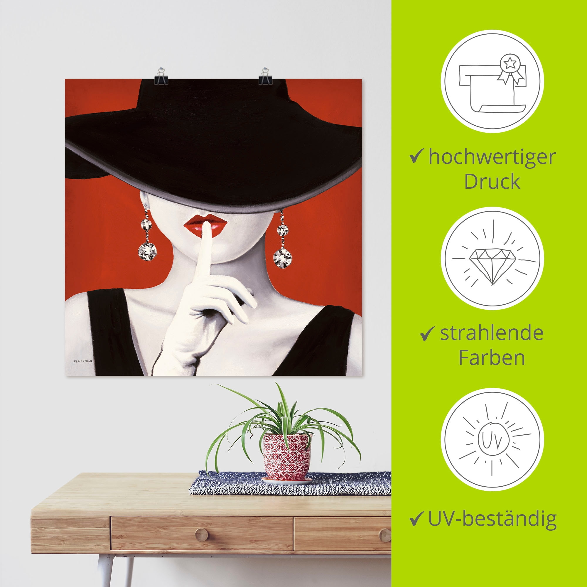 Artland Wandbild »Hut ab I« Frau 1 Stk. tlg. als Leinwandbild, Poster, Wandaufkleber in verschied. Grössen