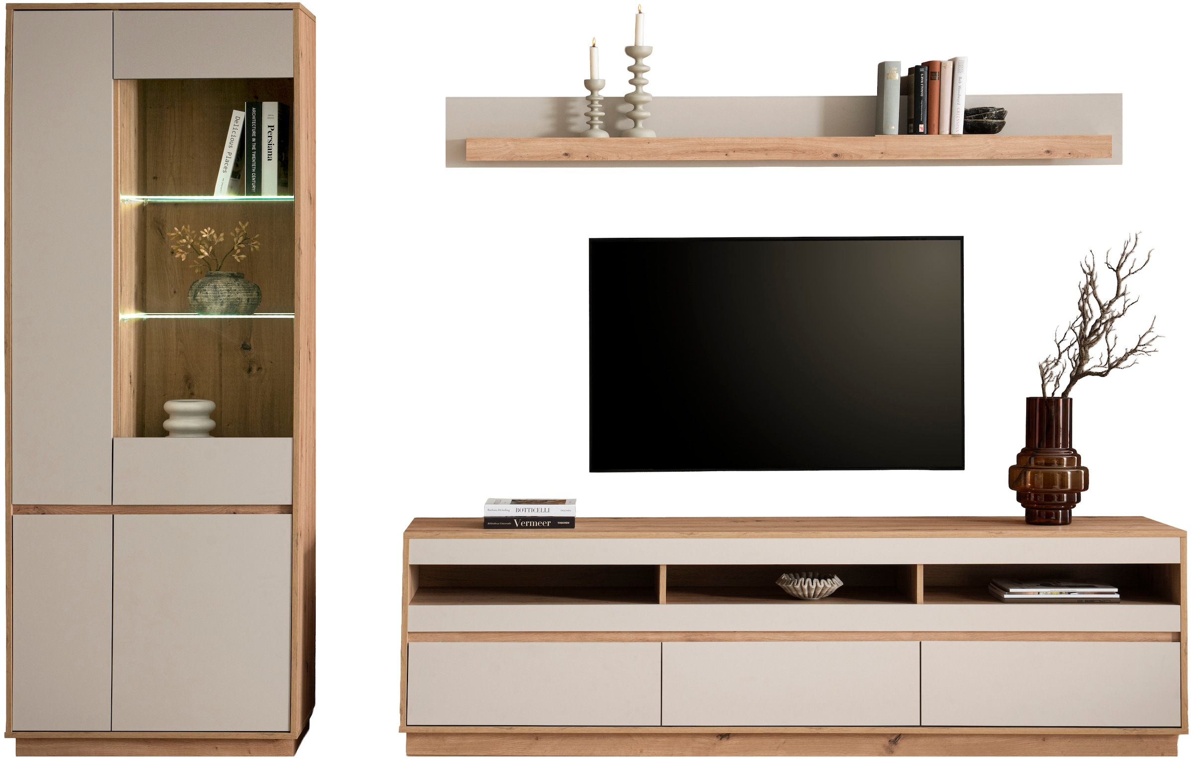 Home affaire Meuble mural »Sonora, moderne Anbauwand, Komplettset in Kaschmir/Eiche« Komplett-Set, 3 cuis tlg.