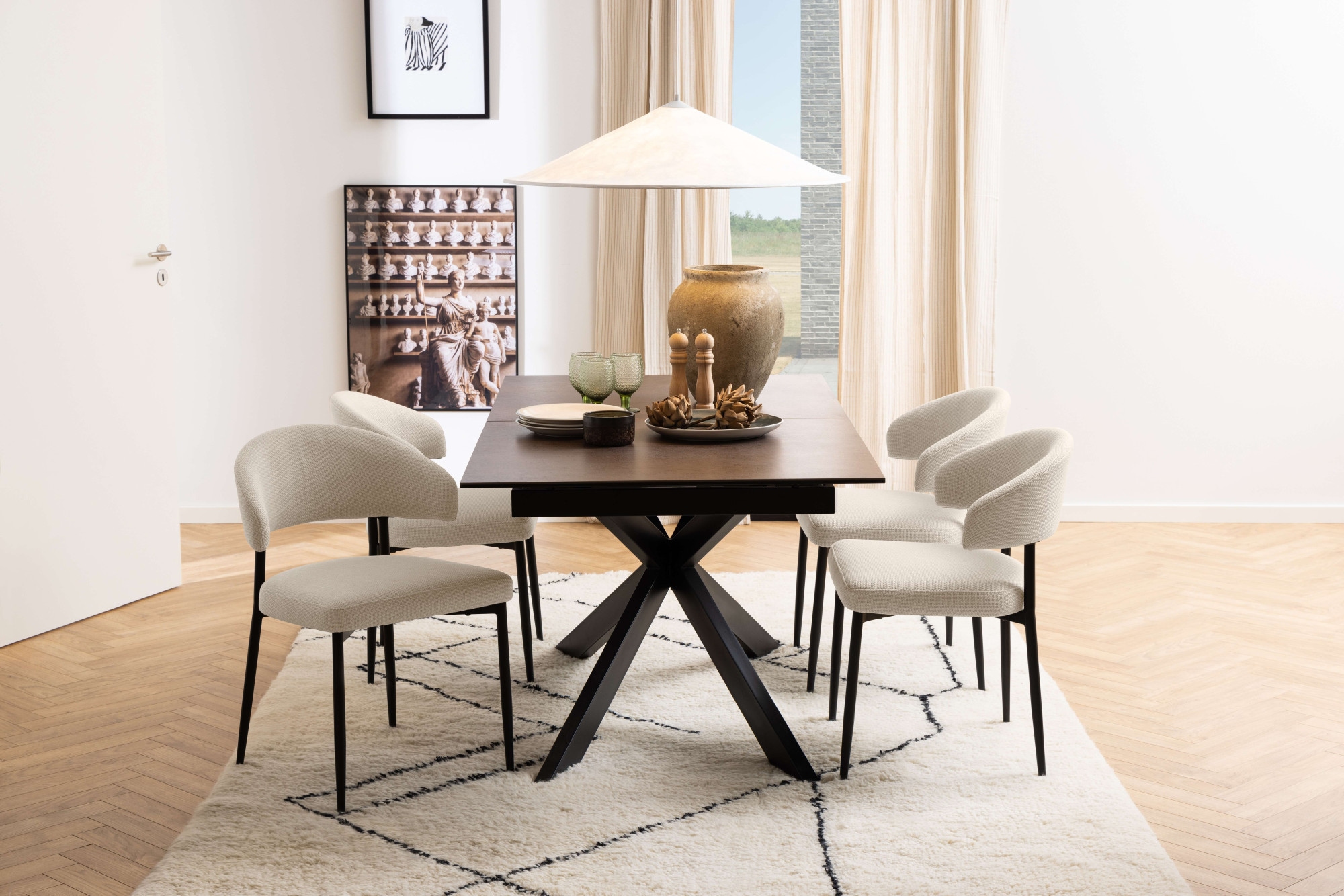 ACTONA GROUP Chaise de salle à manger »Edina 2er Set, Stoff - bequem & stilvoll, mehrere Farben, moderne« () rembourré, revêtement doux & grand confort d’assise, pieds en acier noir