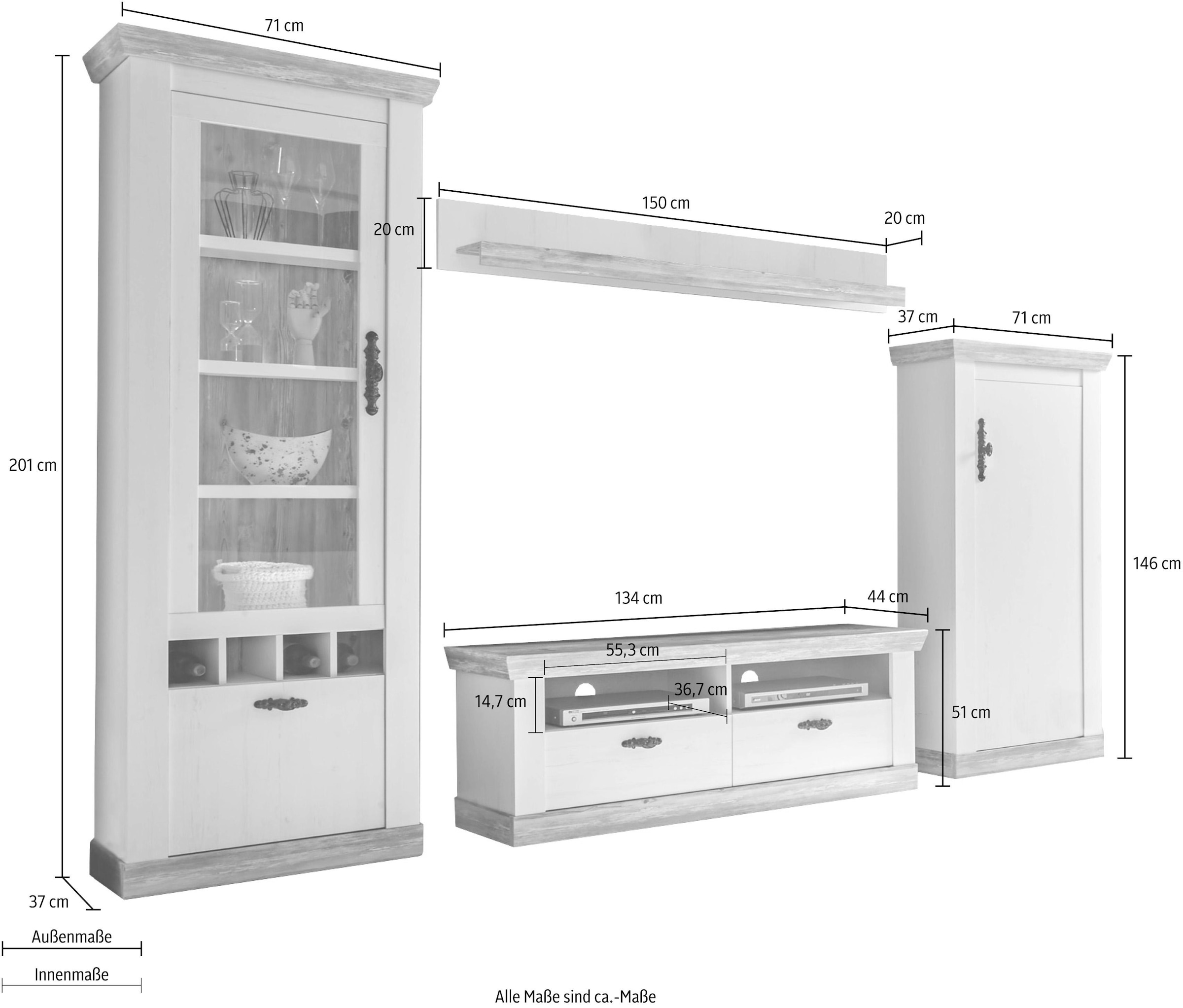 Home affaire Wohnwand »Florenz, Anbauwand im Landhausstil, Komplettset mit Metallgriffen« Set, 4 Stk. tlg.