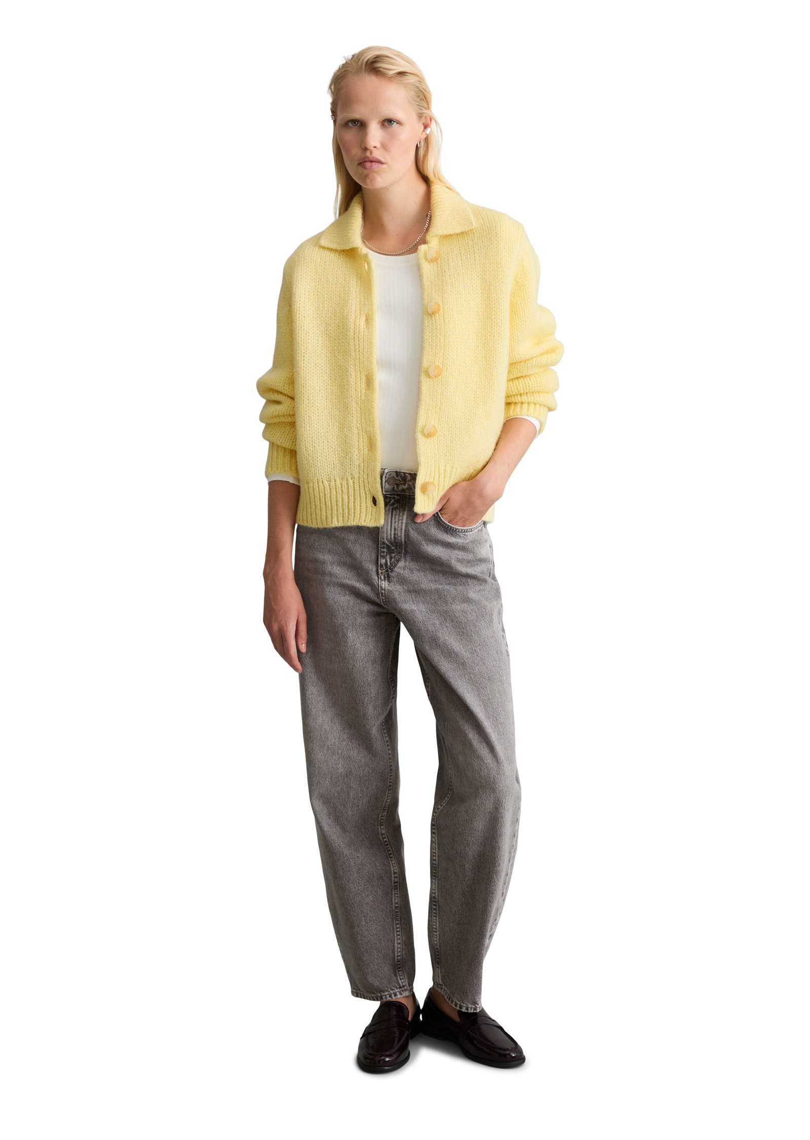 Marc O'Polo DENIM Veste en tricot avec col polo en laine vierge et laine d’alpaga