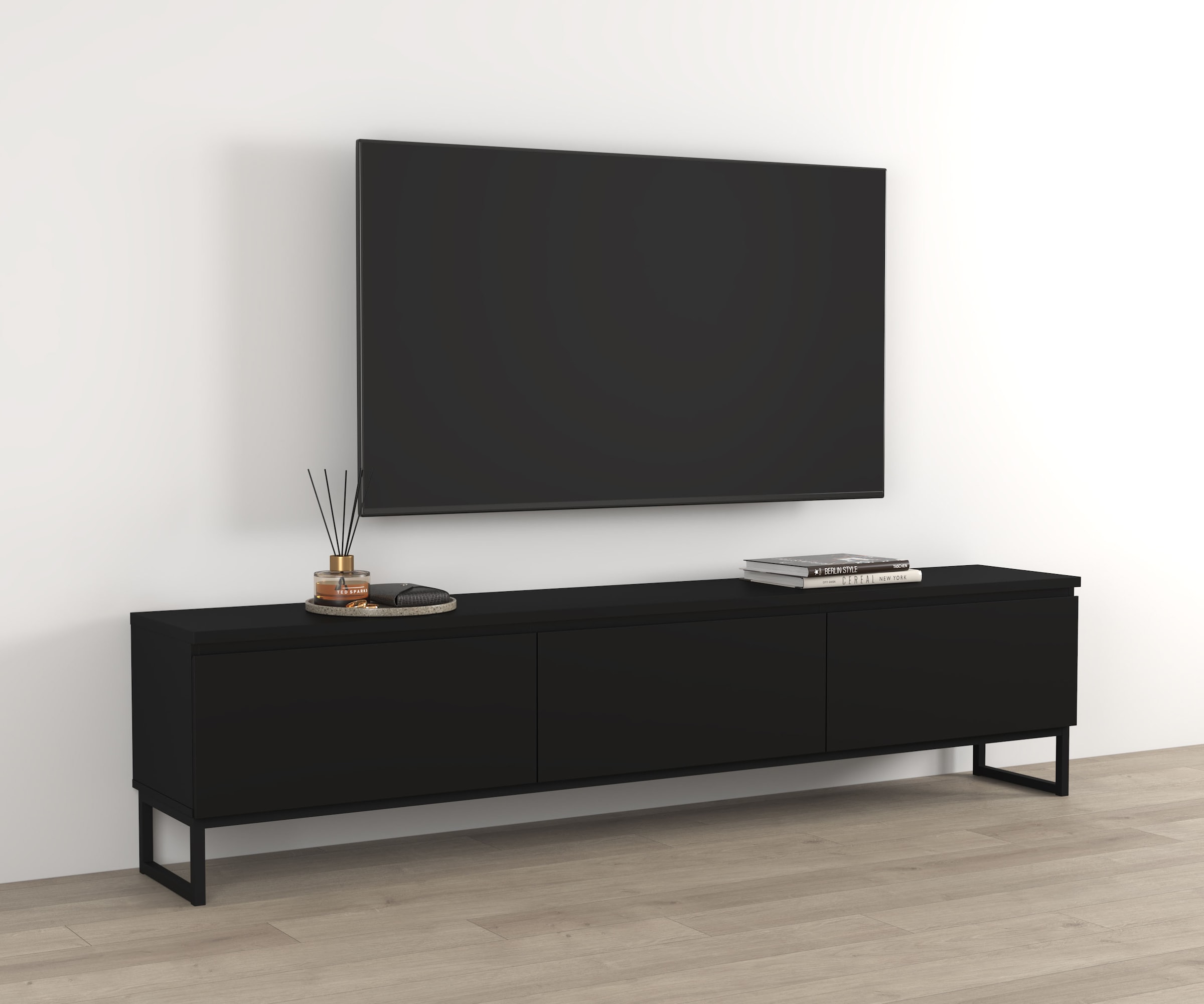 GOODproduct Lowboard »Modo II, Breite 200 cm, modernes griffloses Lowboard 3 Klappen« TV-Kommode mit viel Stauraum, Metallkufen