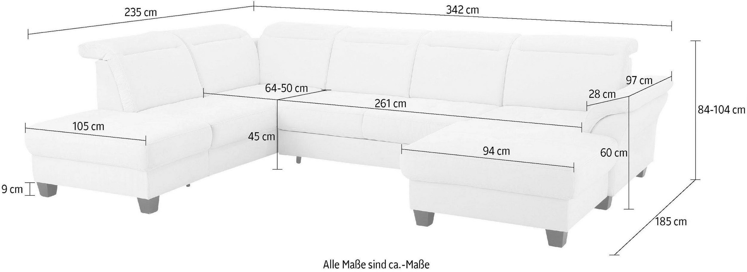 Home affaire Wohnlandschaft »Solvei U-Form« Sitztiefenverstellung und Federkern, wahlweise  Kopfteilverstellung