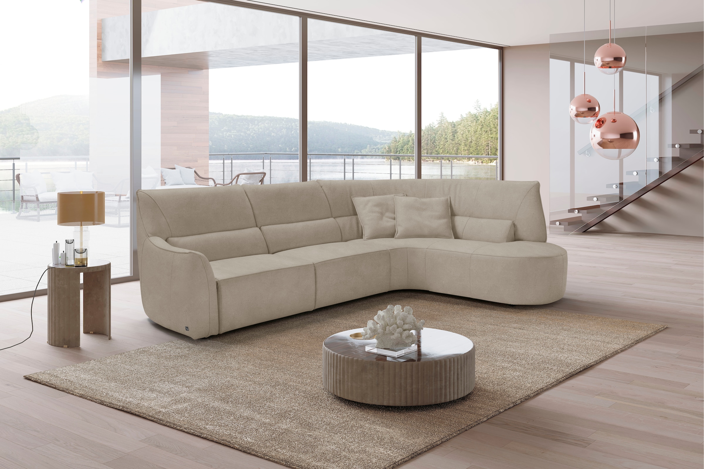 Egoitaliano Canapé d'angle »Puffy, extravagant & edel, Retro Designsofa, hoher Sitzkomfort, L-Form« mit Ottomane, wahlweise mit und ohne elektrischer Relaxfunktion