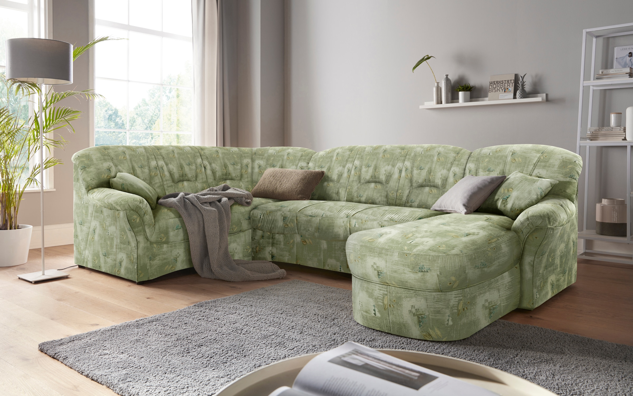 DOMO collection Wohnlandschaft »Bahia U-Form, B/T: 308/200 cm, mit Federkern, belastbar bis 140kg/Sitz« Microfaser MELROSE®, mocca