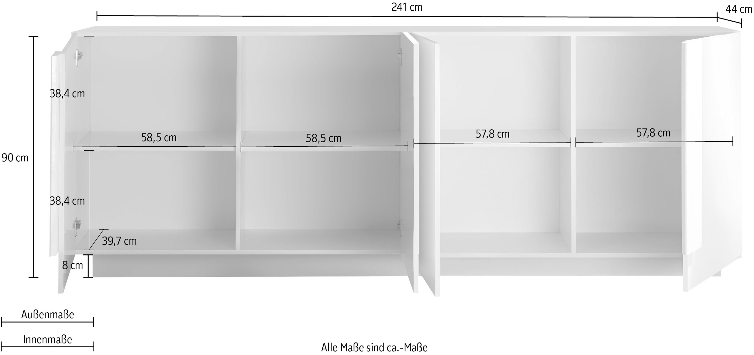 Home affaire Sideboard »Jupiter, Breite 241 cm, Kommode 4 Türen - Soft Closing, Anrichte« moderne Griffblende, FSC®, cleveres Stauraumkonzept