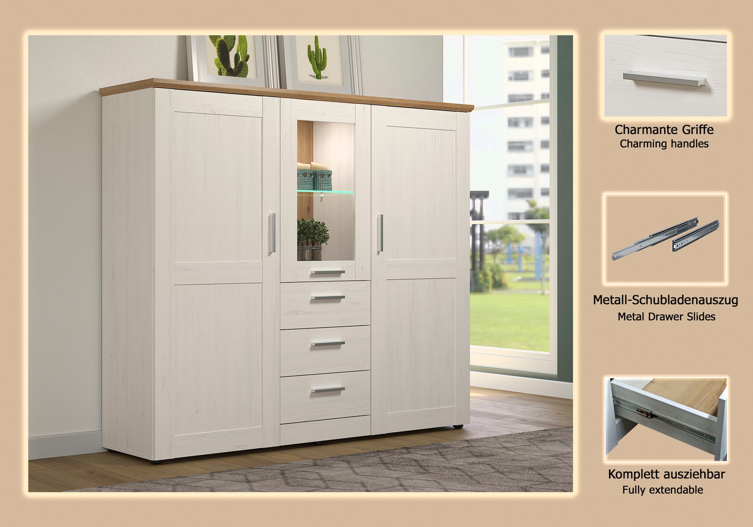 Home affaire Buffet haut »Nybro« vitrine, charnière de porte réversible, largeur 159 cm