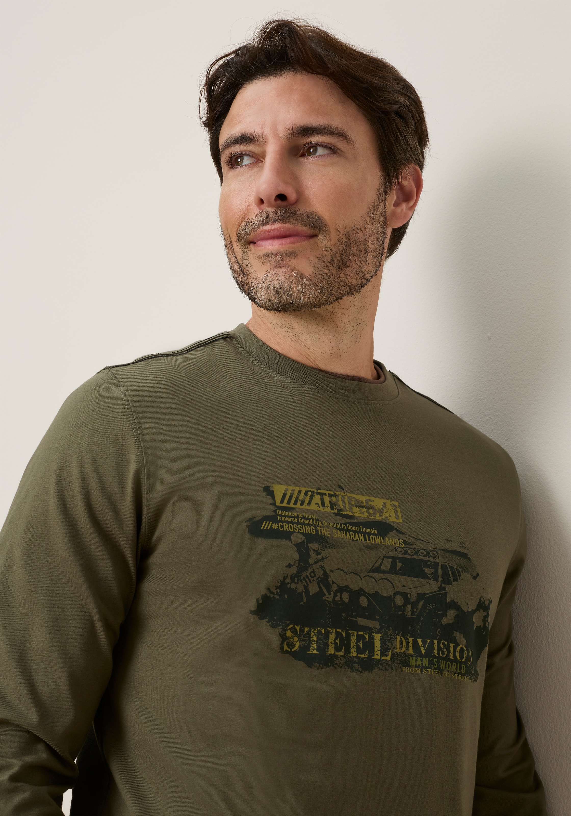 Man's World Rundhalsshirt normale Passform, mit Langarm, mit Print, für Alltag und Freizeit