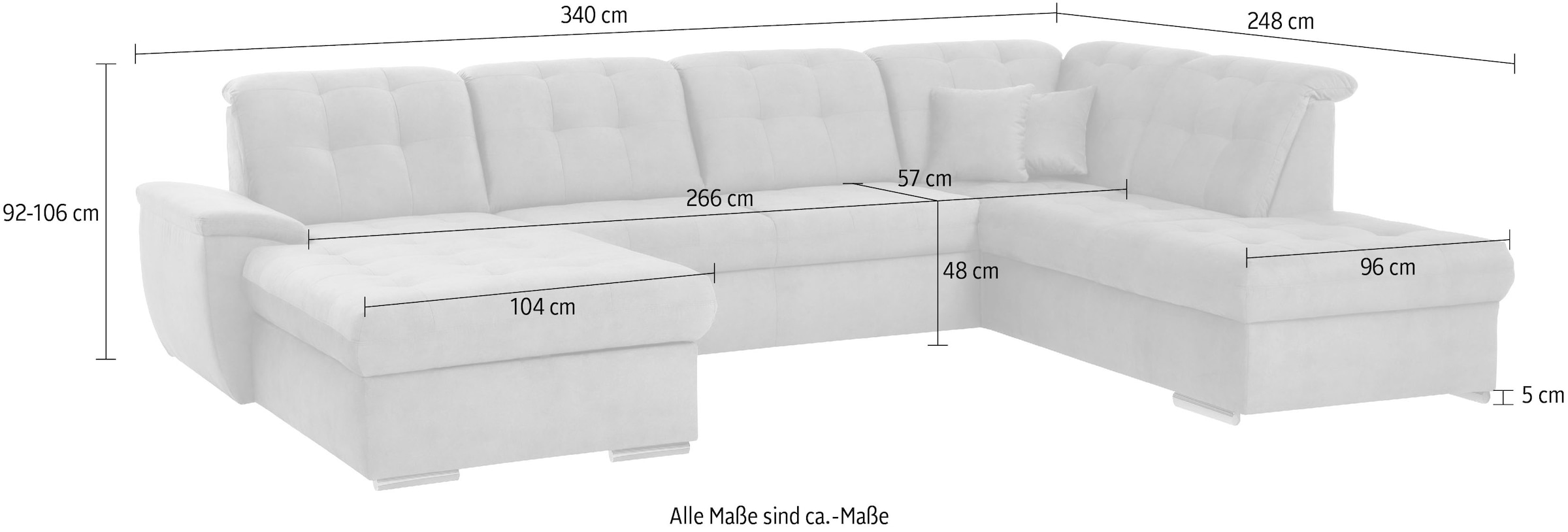 exxpo - sofa fashion Paysage de salon »Durango, aufwendige Sitz- und Rückenverarbeitung, bequem, U-Form« inkl. Kopfteilverstellung, wahlweise mit Bettfunktion und Bettkasten
