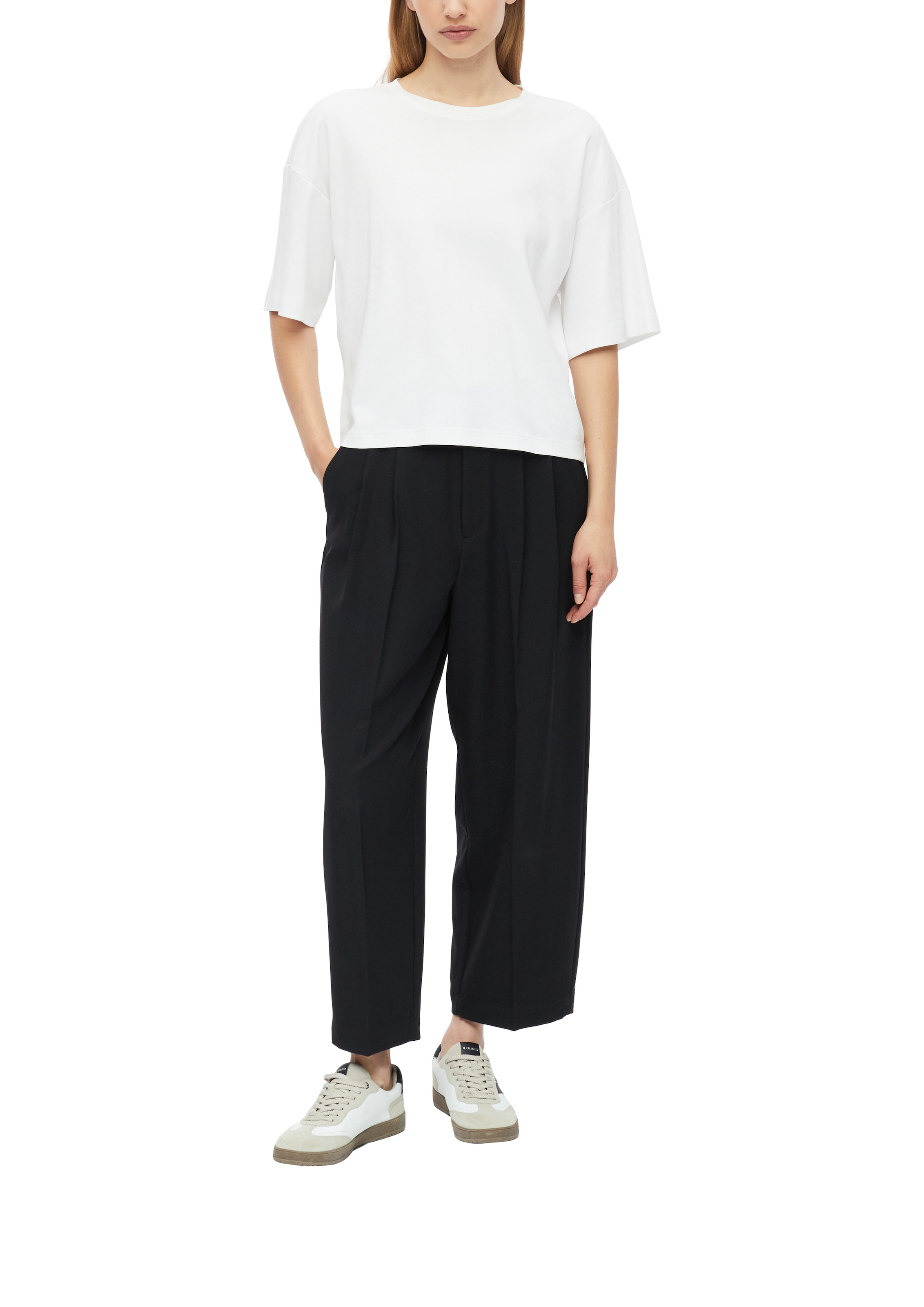 s.Oliver Pantalon à pinces  Taille haute, forme barrel, longueur cheville