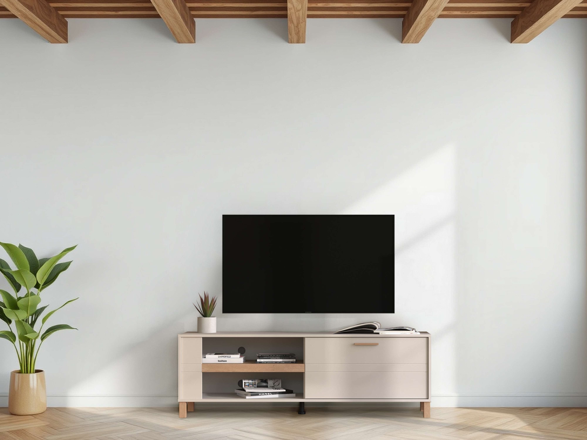 Home affaire Tableau TV »Sheffield TV-Bank, TV-Schrank, TV-Lowboard, TV-Möbel, Breite 157 cm« Klapptür, 2D-beschichtetes MDF-Profil, Heissprägedetails