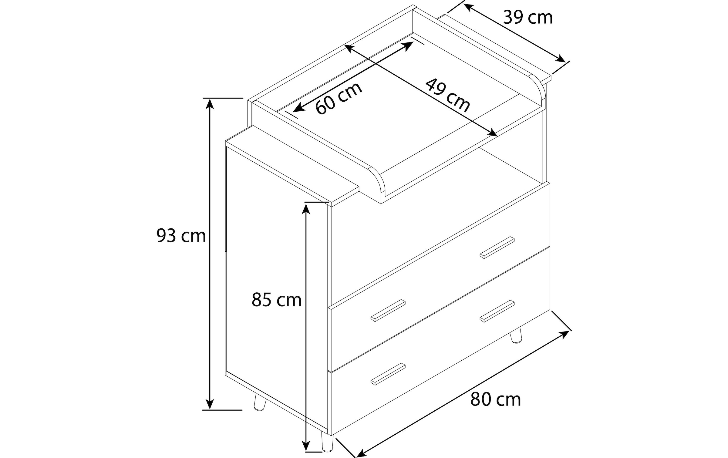 VCM Wickelkommode »Wickeltisch Landos Weiss/Honig-Eiche« 800 mm