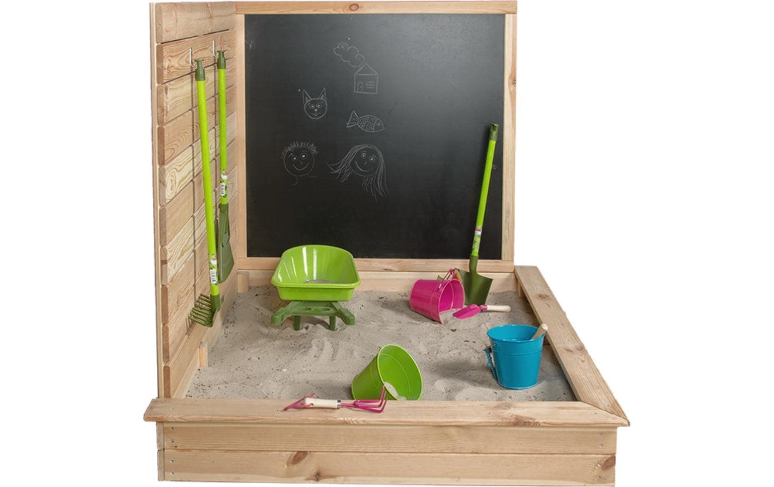 esschert design Sandkasten »mit Tafel Holz 115.5 cm« Platzsparender Kindersandkasten aus Holz mit Kreidetafel