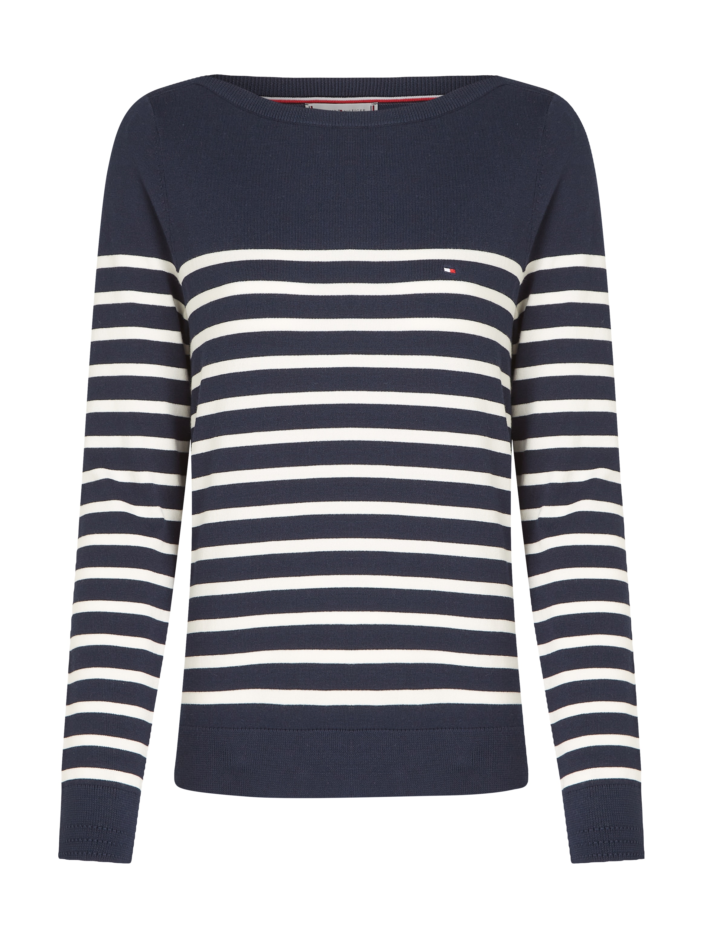Tommy Hilfiger Pull en tricot »CO JERSEY STITCH BOAT-NK SWEATER« mit Tommy Hilfiger Logo-Flag am Ärmel