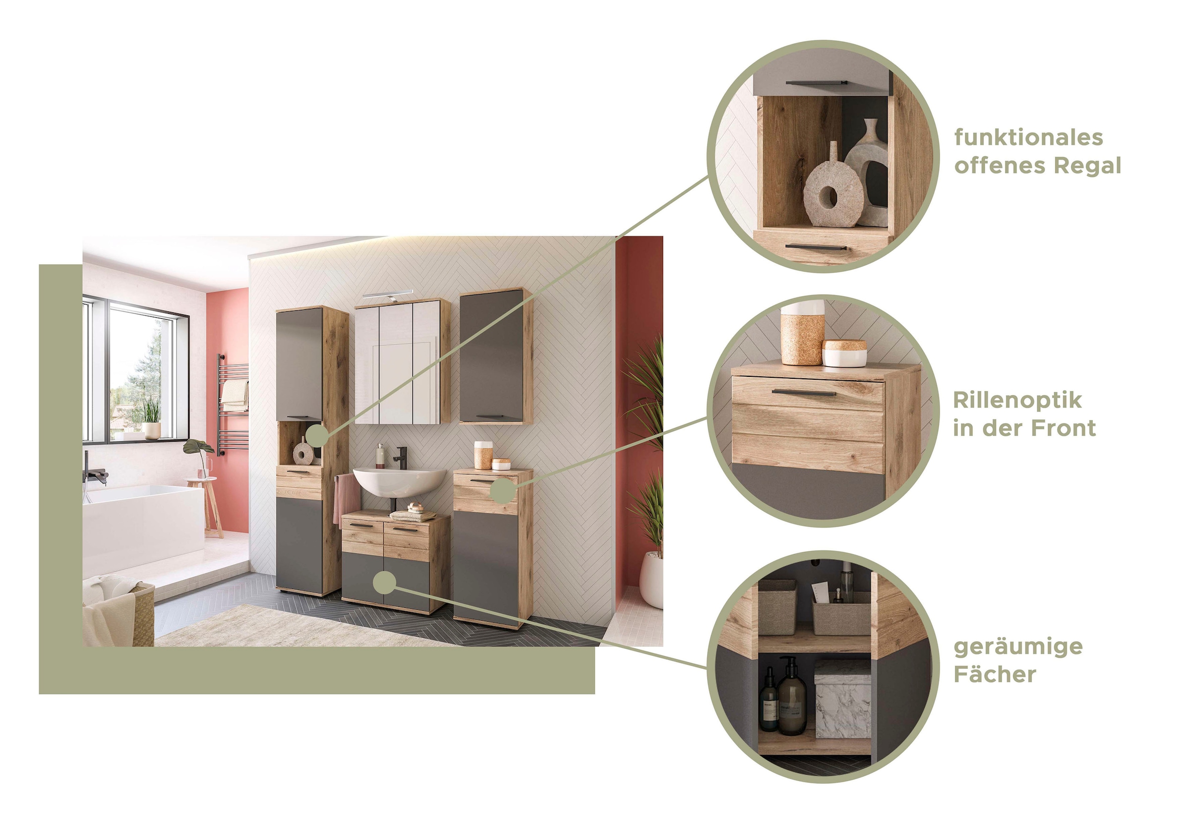 welltime Badmöbel-Set »Riga, 5 teilig, bestehend aus:« Set, 5 Stk. tlg.