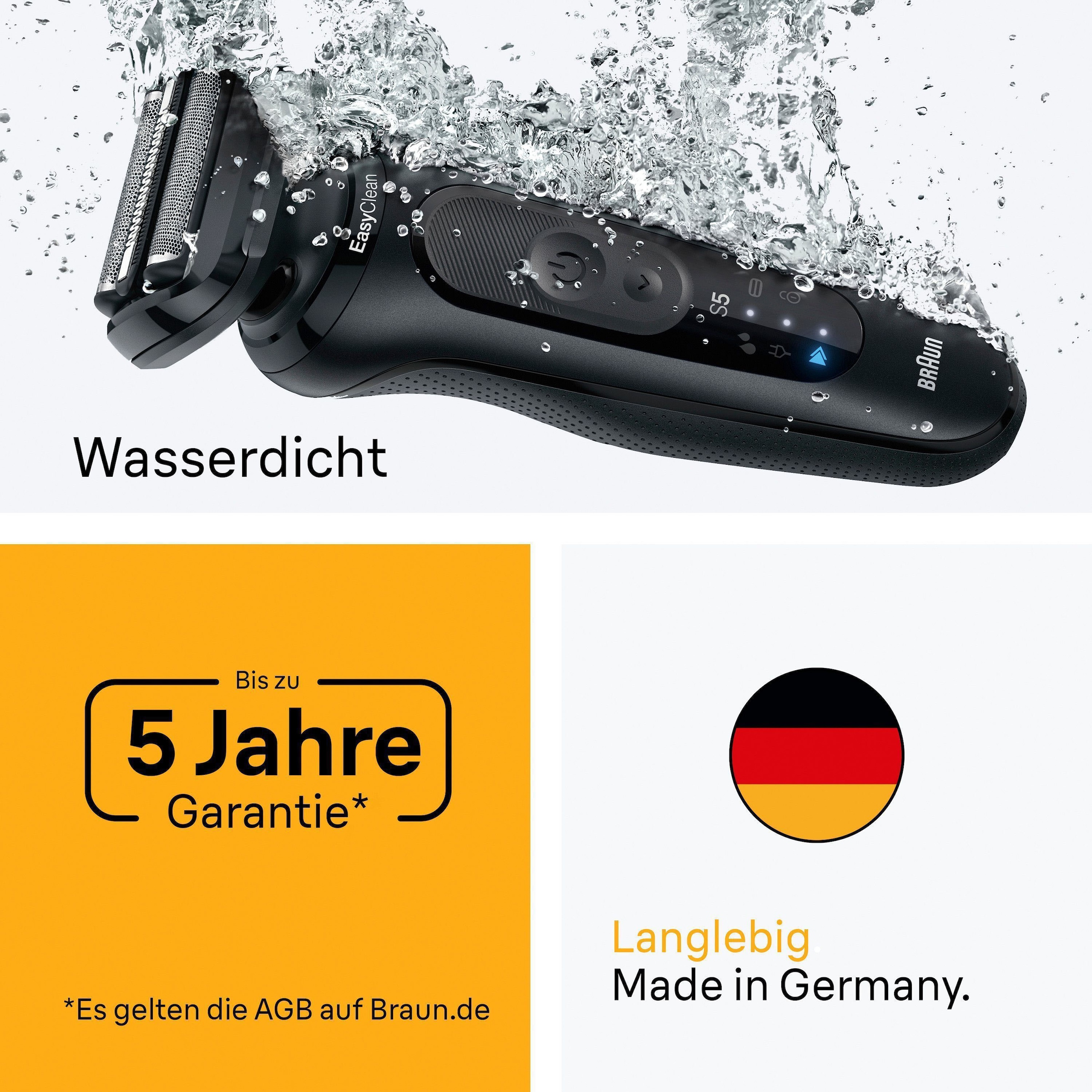 Braun Rasoirs électriques »Series 5 52-N7200cc« station de nettoyage rasoir étanche à lame en feuille, avec tondeuse de précision