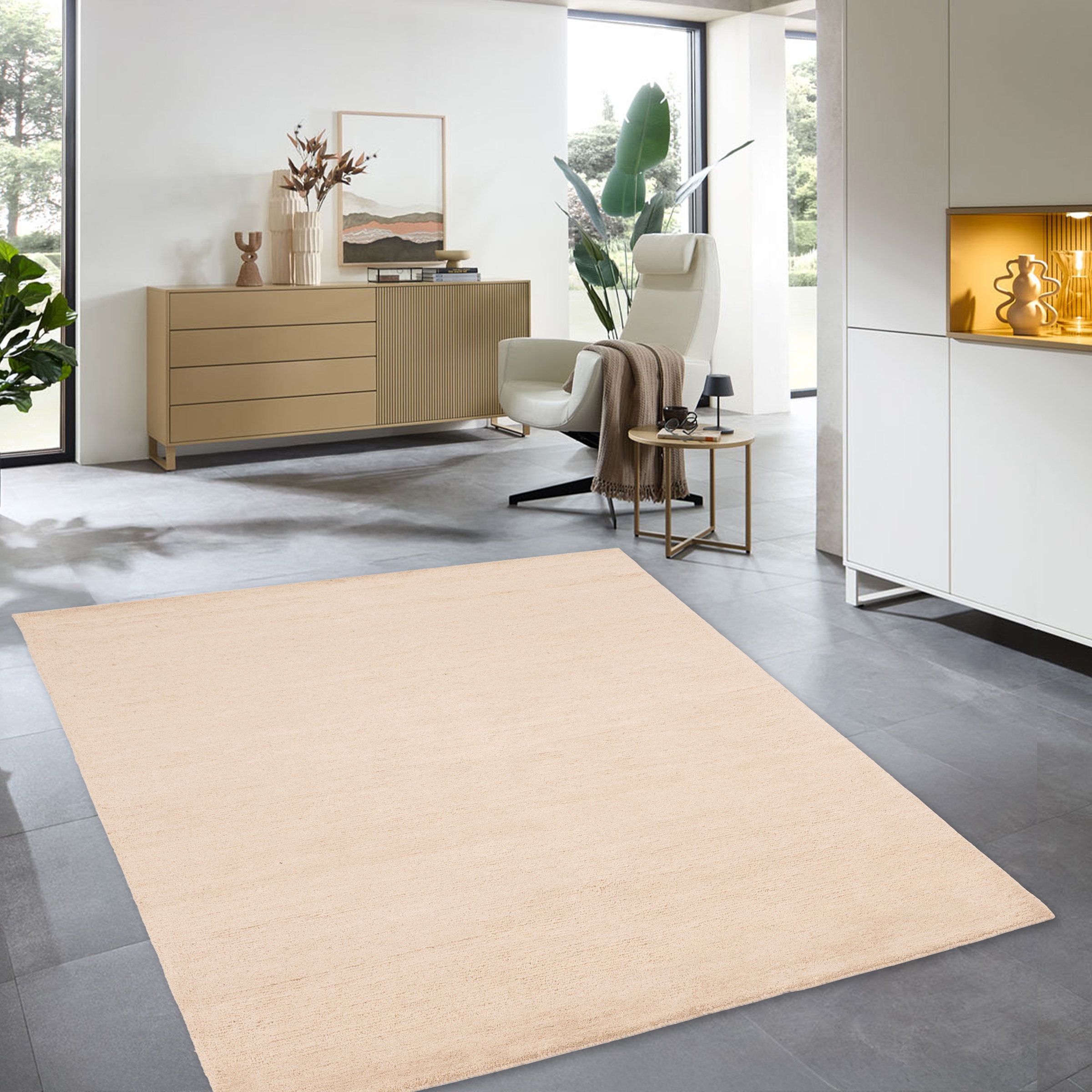 my home Wollteppich »Gabbo Natur,  Handweb Teppich,  reine Wolle, handgewebt« rechteckig 14 mm Höhe reine Wolle, Uni,handgewebt, Wohnzimmer, Schlafzimmer, Esszimmer