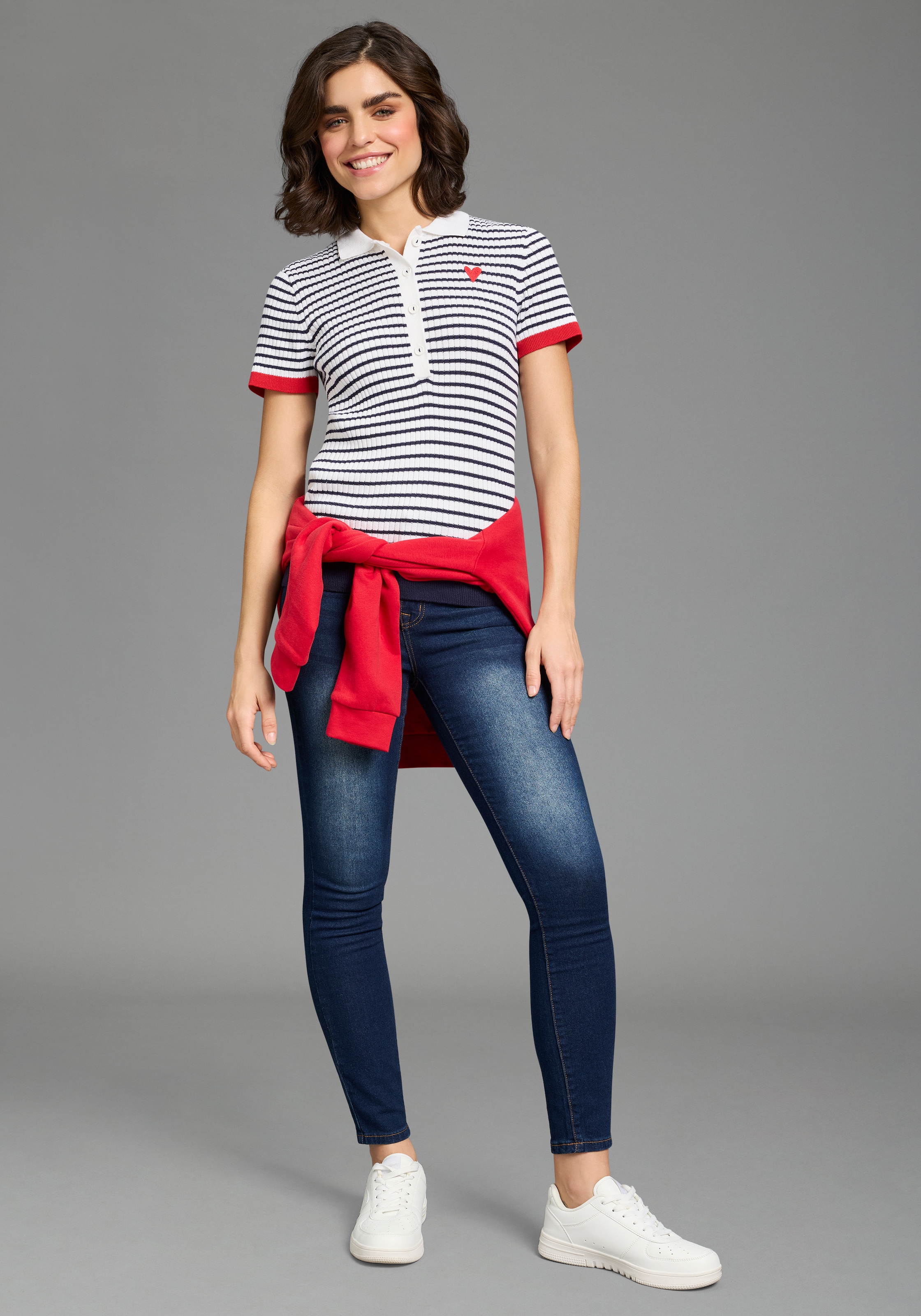 KangaROOS Pull à col polo aus Baumwoll-Mix, Polokragen, schmale Basic-Passform