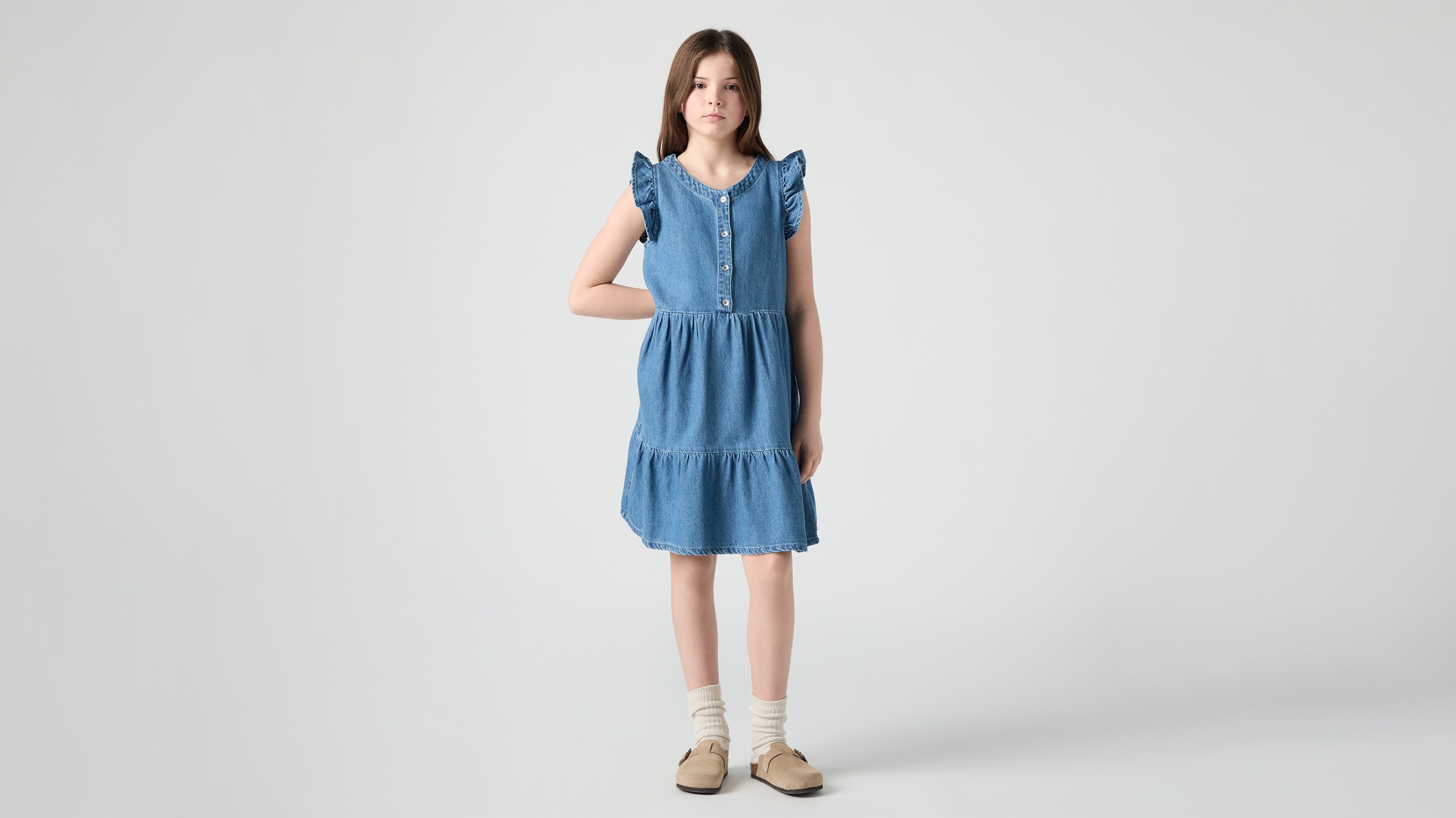 Levi's® Kids Jeanskleid »LVG FLUTTER SLEEVE BUTTON UP D« Ohne Taschen for Girls, mit kurzer Knopfleiste