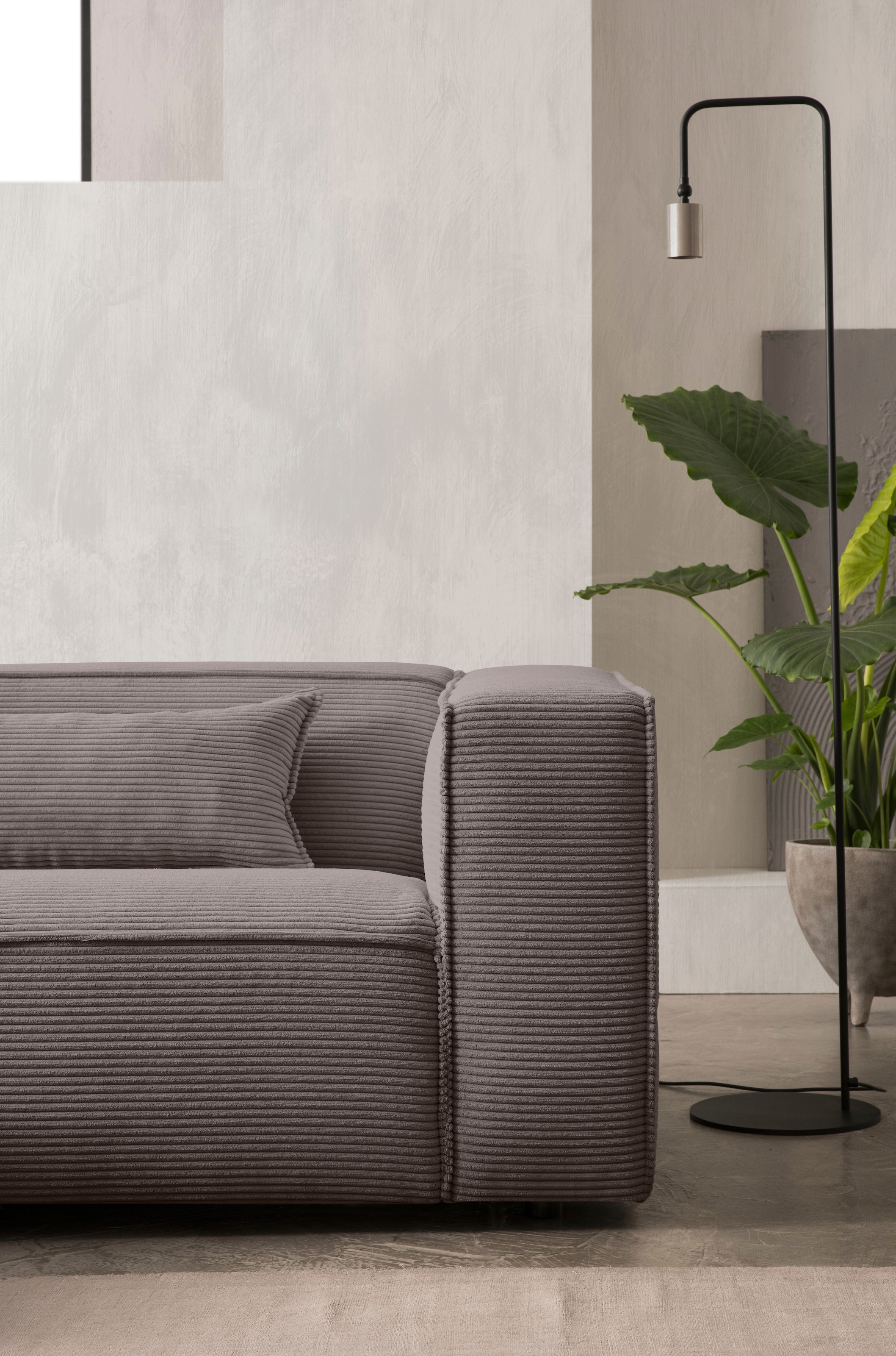 LeGer Home by Lena Gercke Canapé d'angle »PIARA mit Kedernaht, Cord, Leinenoptik o. Strukturstoff, Couch, L-Form« ottomane à droite/gauche au choix, pieds noirs, confort d'assise agréable