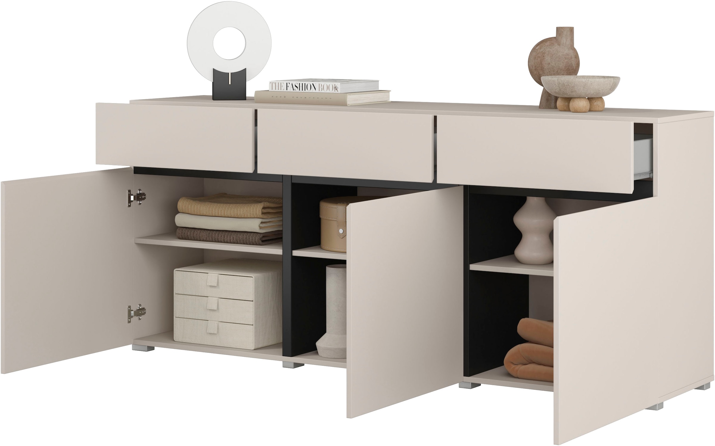 GOODproduct Sideboard »Cross,Breite 180 cm, moderne grifflose Kommode,3 Türen/3 Schubkästen« Schubladenschrank mit viel Stauraum, Einlegeböden verstellbar