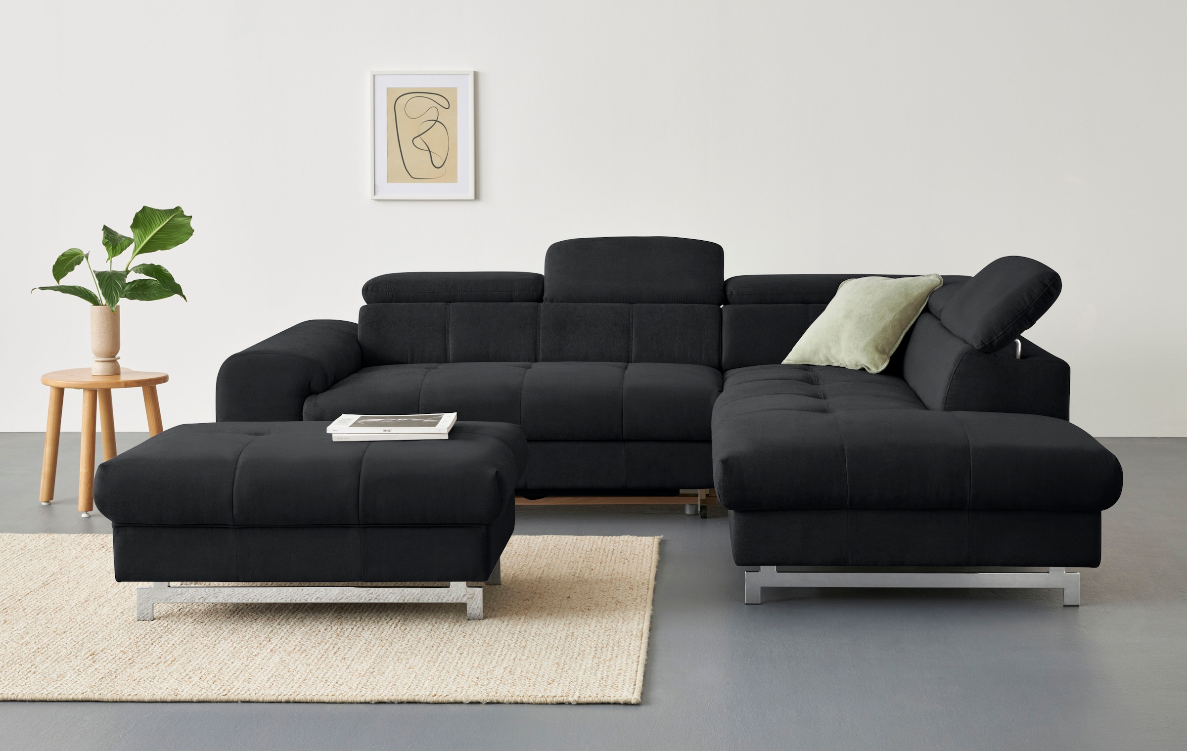 COTTA Ecksofa »Chef L-Form« mit Kopfteilverstellung, edle Metallkufen, wahlweise mit Bettfunktion