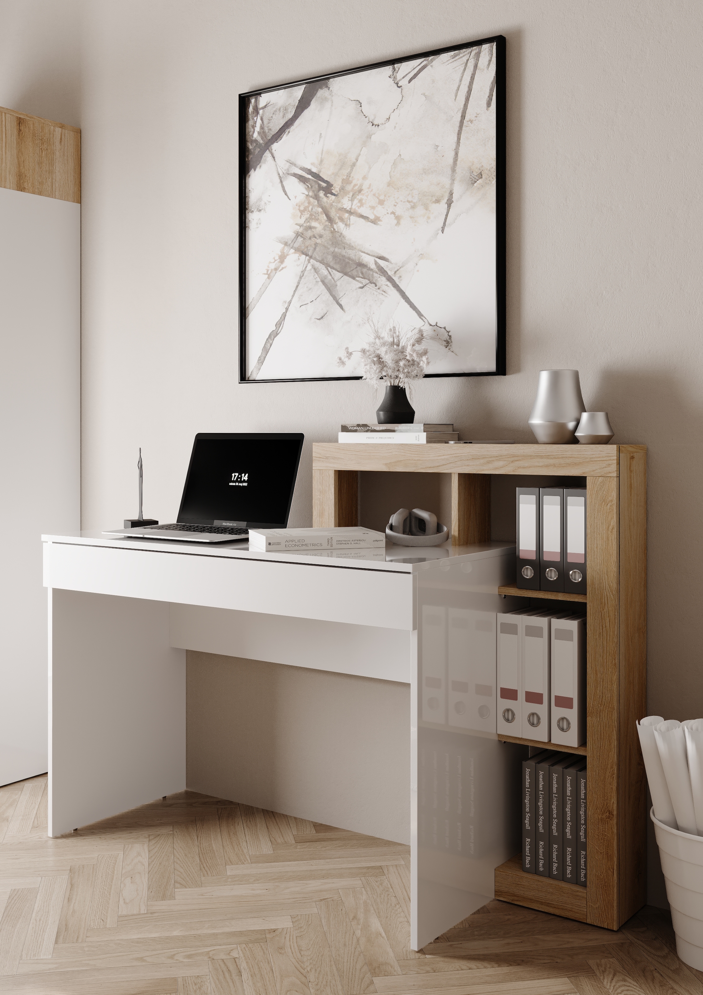 INOSIGN Schreibtisch »Hamburg, Breite 138 cm, Tiefe 50 cm, mit Schubkasten u. Aufsatz/Regal« Computertisch, Arbeitstisch, Schminktisch, Arbeitsplatz, 4 Fächer