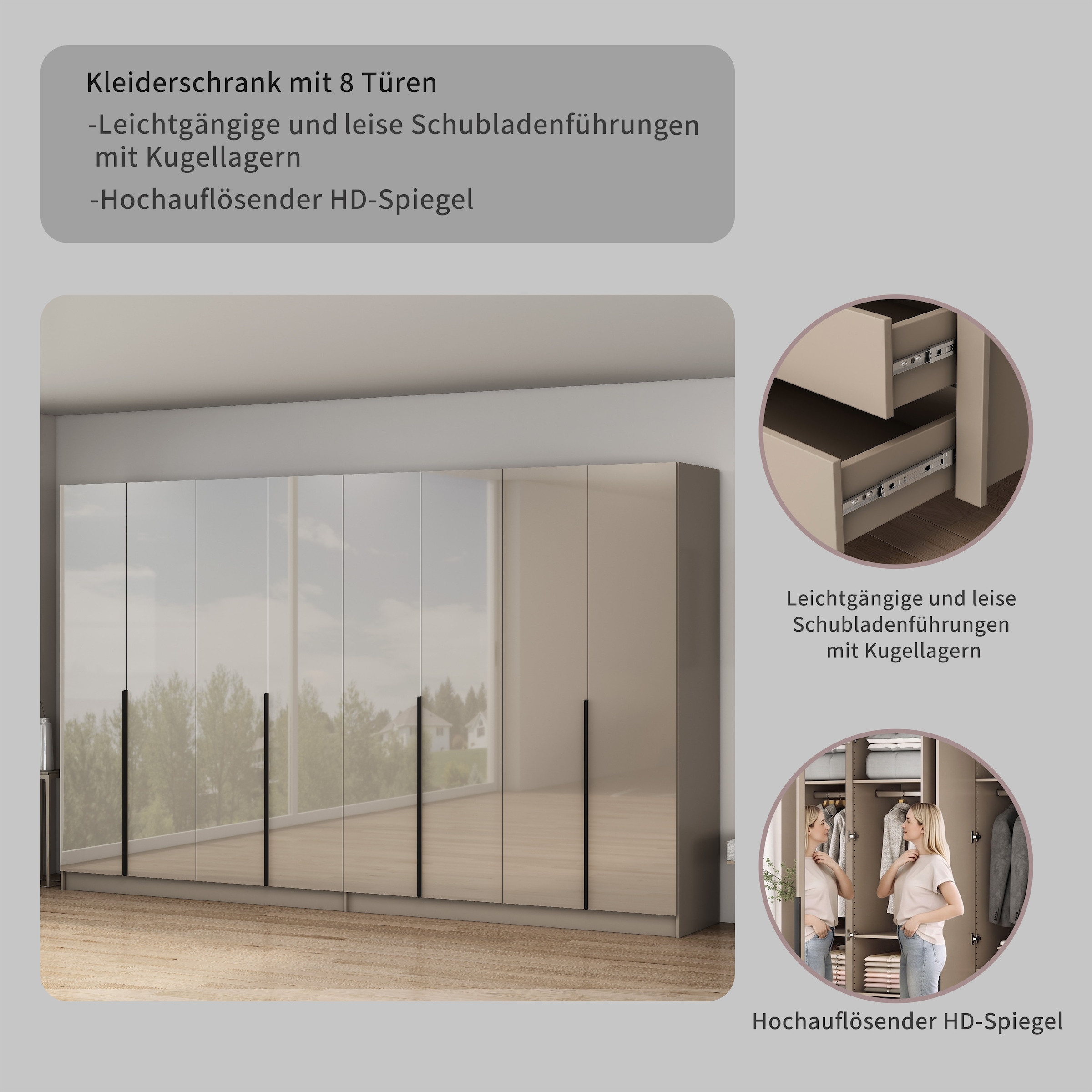 GOODproduct Kleiderschrank »Annor Schlafzimmerschrank Breite 323 cm hochglanz Schrank Garderobe« Drehtürenschrank mit perfekter Innenausstattung - elegante Türgriffe