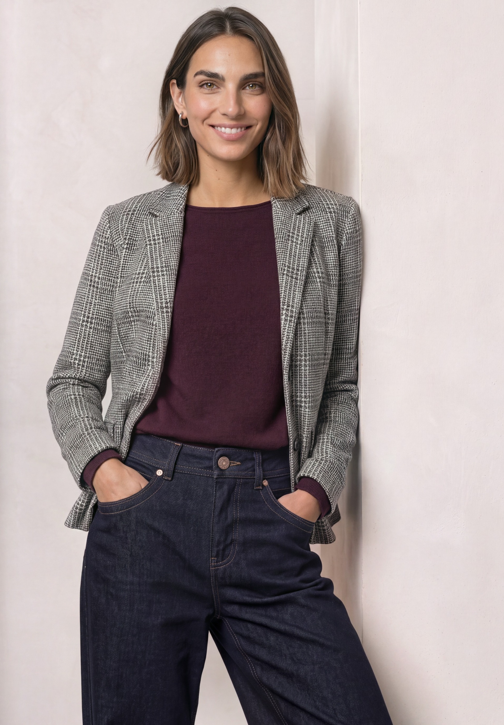 STREET ONE Veste blazer avec motif à carreaux et boutons