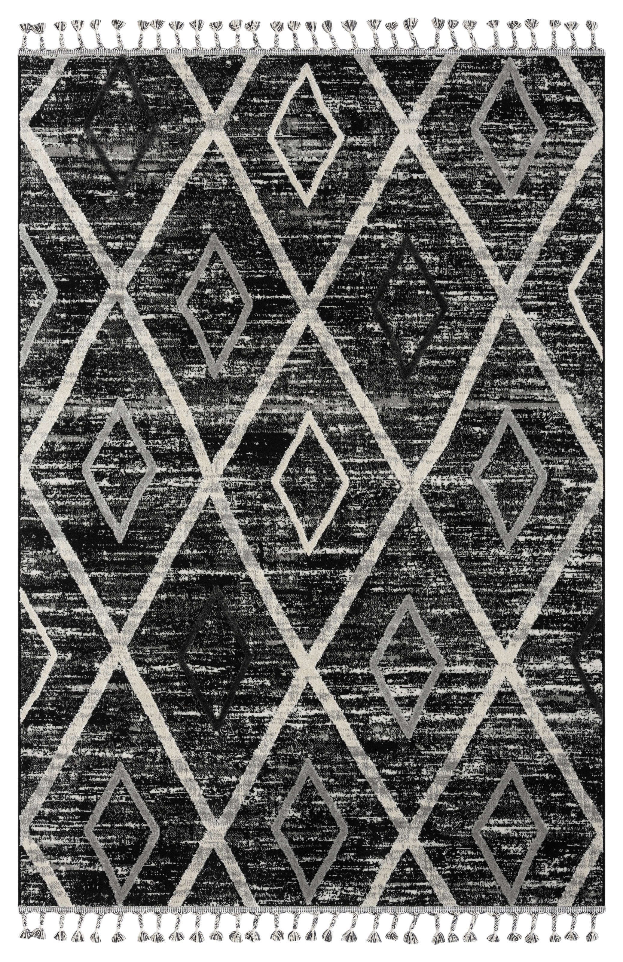 my home Tapis »Otilie« Rectangulaire 11 mm Höhe dichte Qualität, Woll-Look, Boho, mit Fransen und Rauten, Scandi