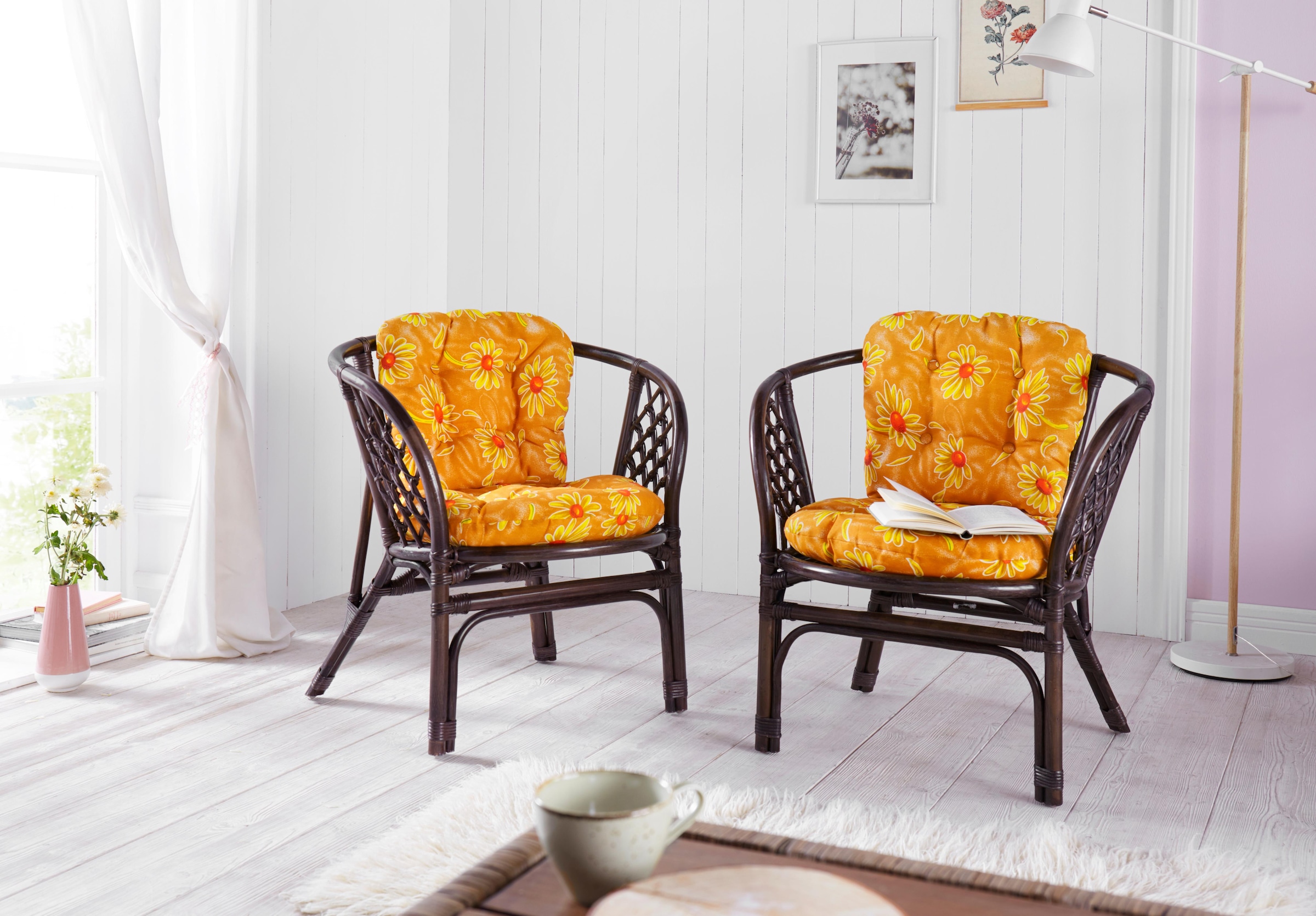 Home affaire Rattanstuhl »Rattansessel« () im 2er-Set aus Rattan und passenden Kissenauflagen, Breite 66 cm