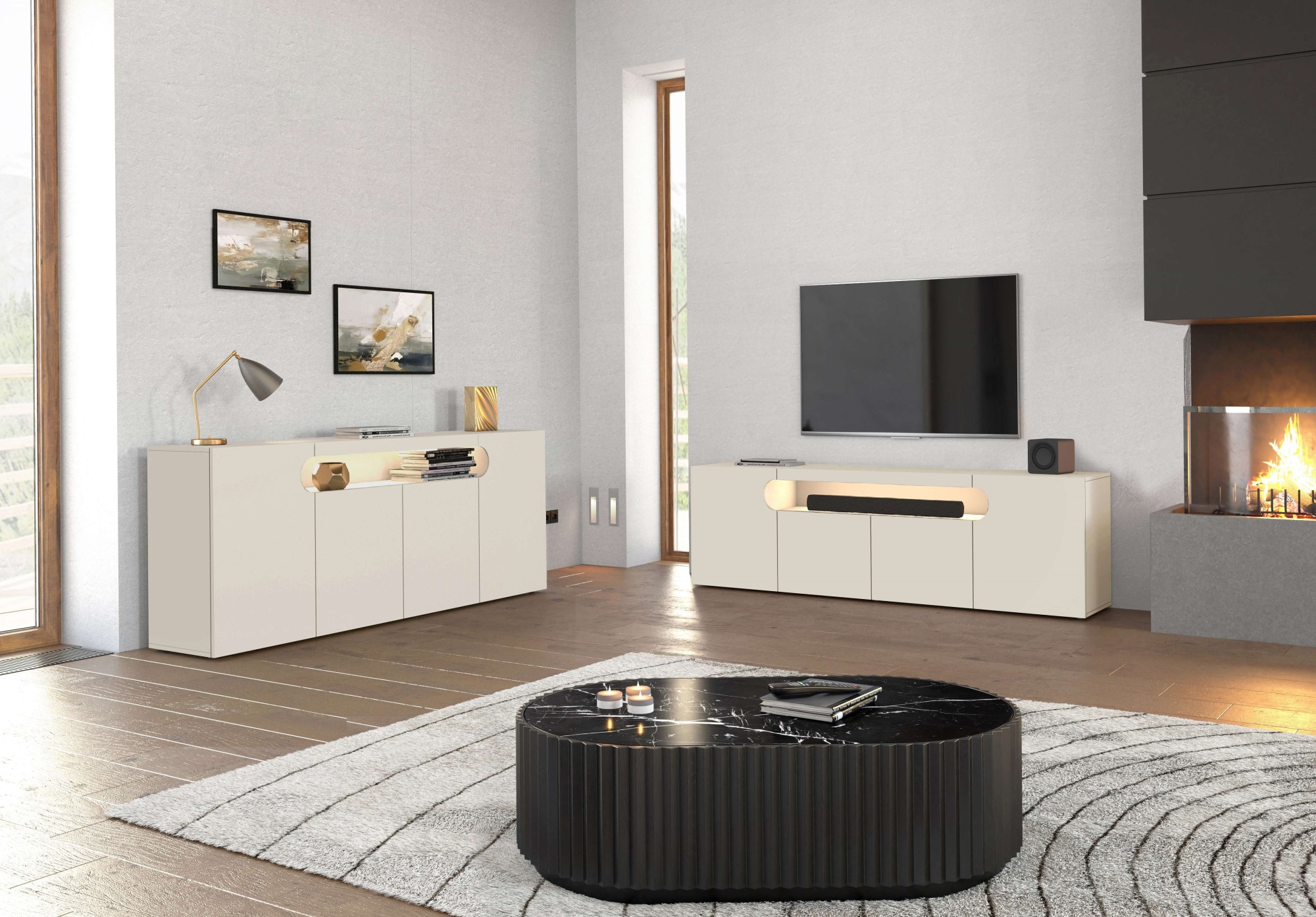 GOODproduct Lowboard »REAL,Lowboard,TV-Kommode,TV-Möbel,TV-Bank« 1 Stk. tlg. Mit 4 Türen, davon 2 abgerundet, die ein ovales offenes Fach bilden