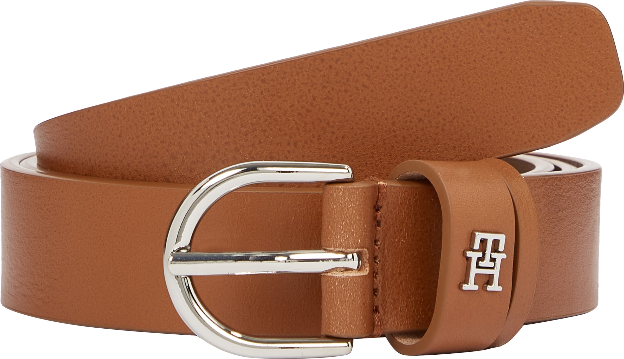 Tommy Hilfiger Ceinture en cuir »ESSENTIAL EFFORTLESS 2.5 SILVER« Einfachdornschliesse, Metallemblem