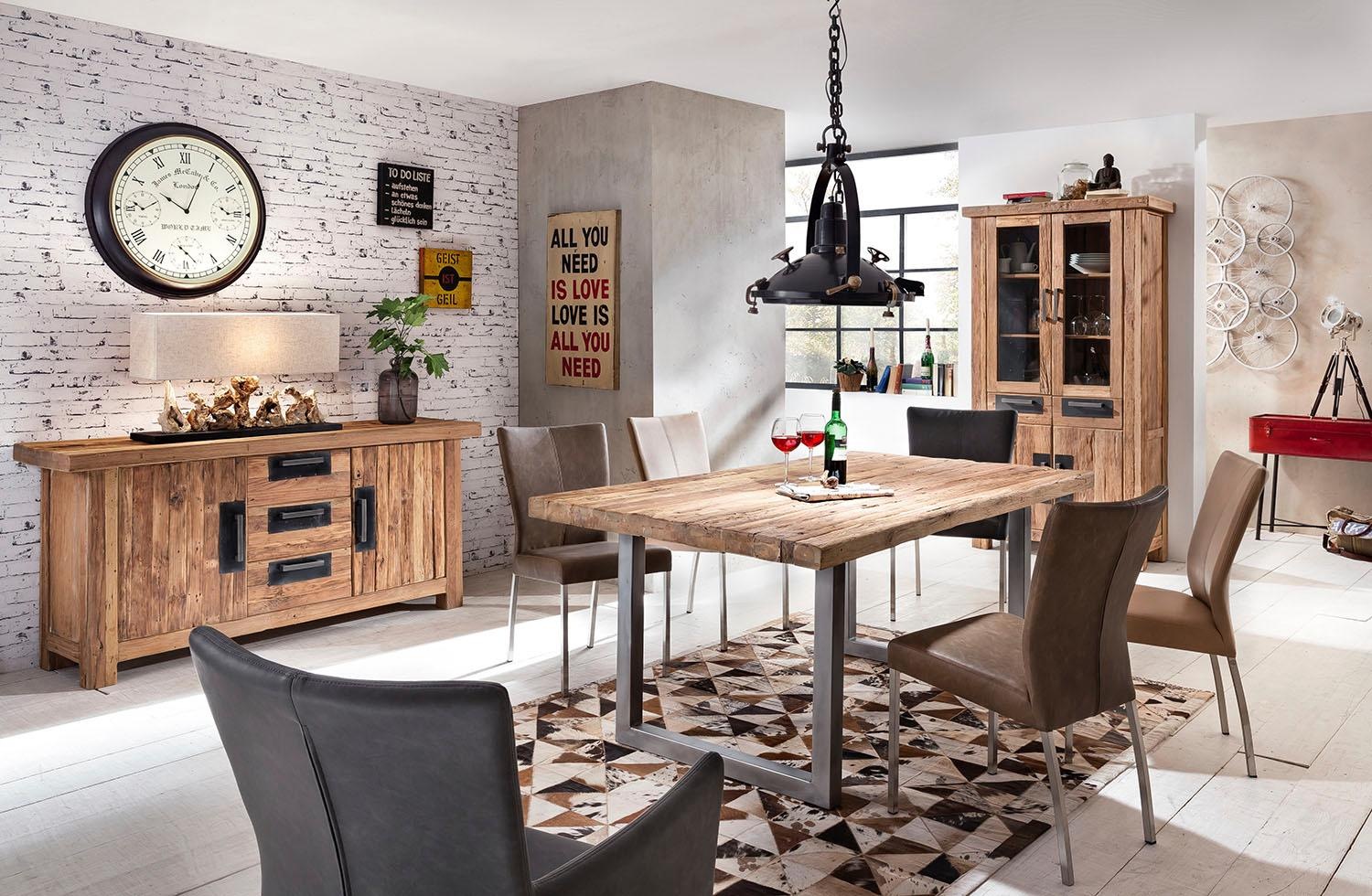 SIT Esstisch »Osaka aus recyceltem Teakholz mit Kufengestell im Rustik-Look« Aufgedoppelte Tischplatte aus Teak mit stabilem Kufengestell aus Eisen