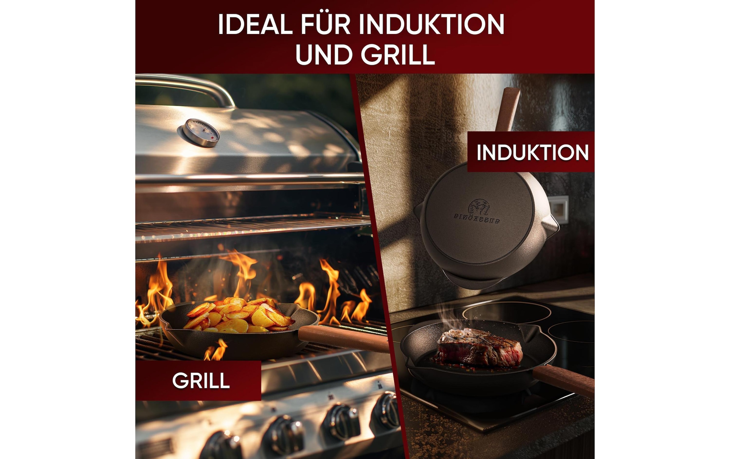   Bratpfanne »Gusskoenig mit Echtleder Griffschutz und Edelstahl Ringreiniger« Gusseisen