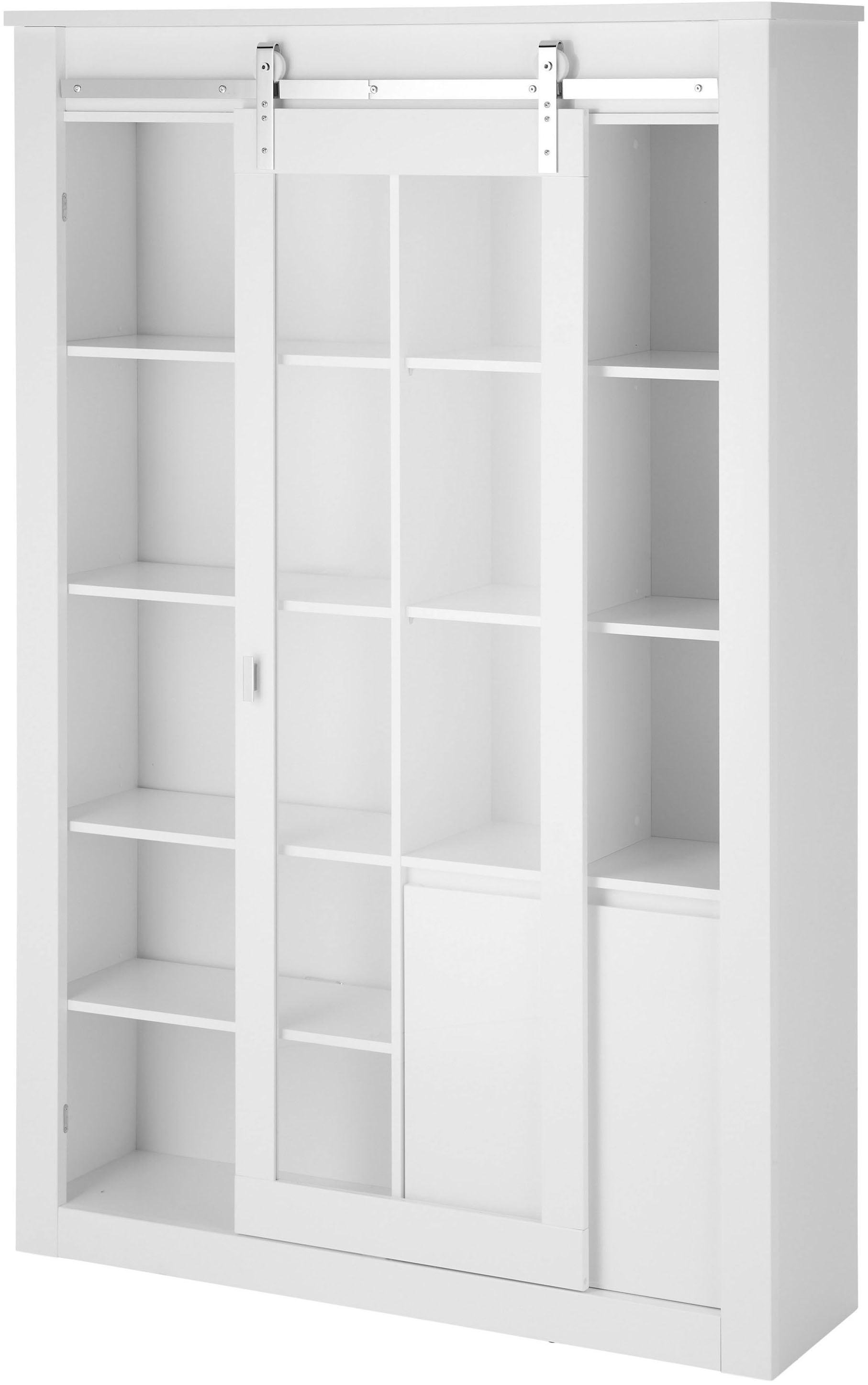 Home affaire Vitrine »Daytona, moderner Hochschrank, Glasvitrine in Weiss Hochglanz« mit Schiebetürenbeschlag in Chrom-Optik, ausreichend Stauraum
